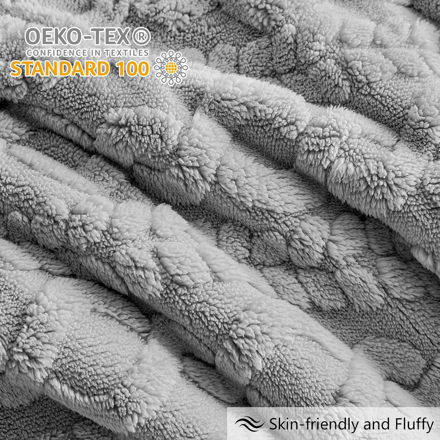 Homelike Moment Fluffy Comforter Set Queen Size, Grey Warm Fleece Comforter Full Size Bed Set for Winter 3 Piece - Image 2