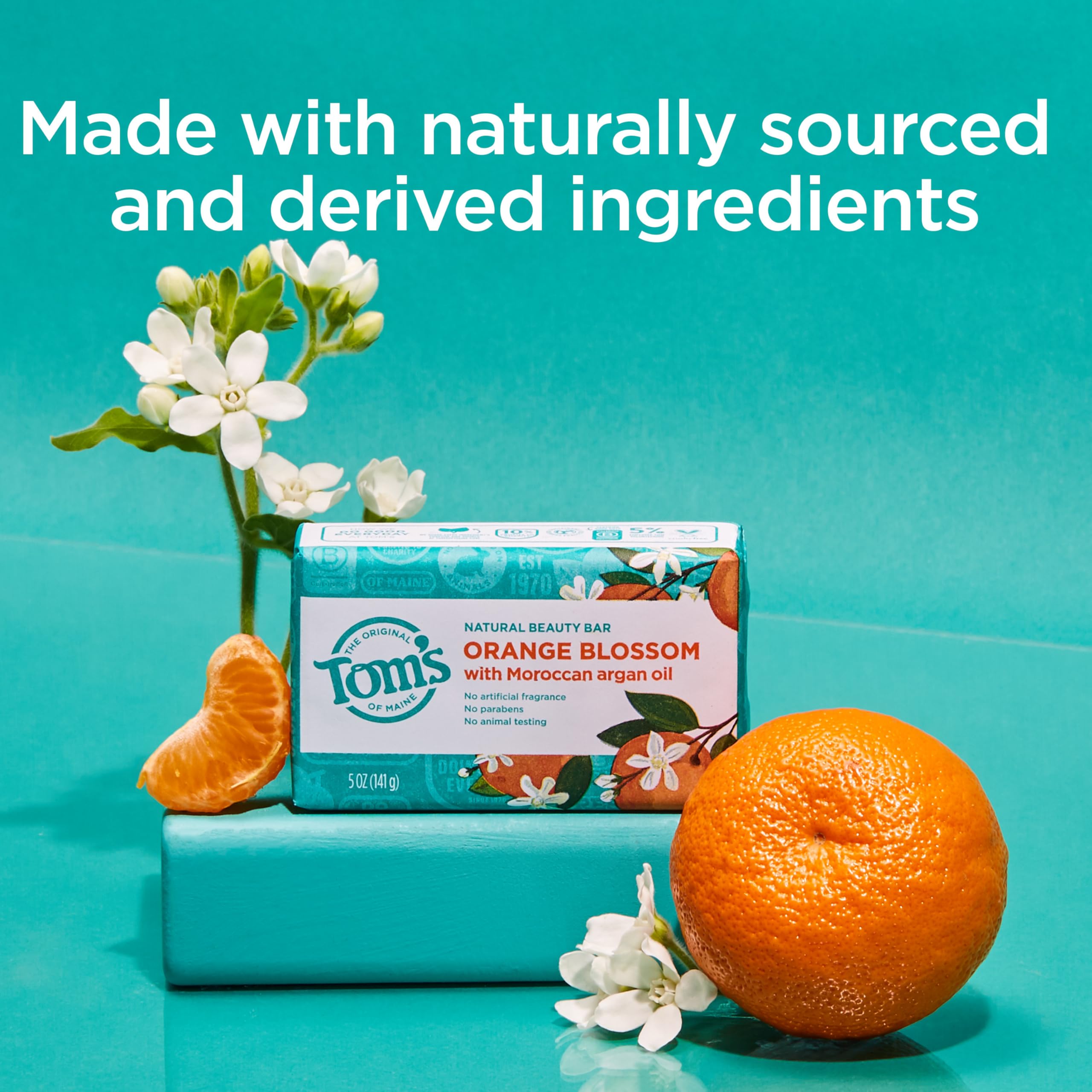 Tom's of Maine - Jabón de belleza natural con aceite de argán marroquí, barra de belleza naranja, 5 oz, 6 unidades