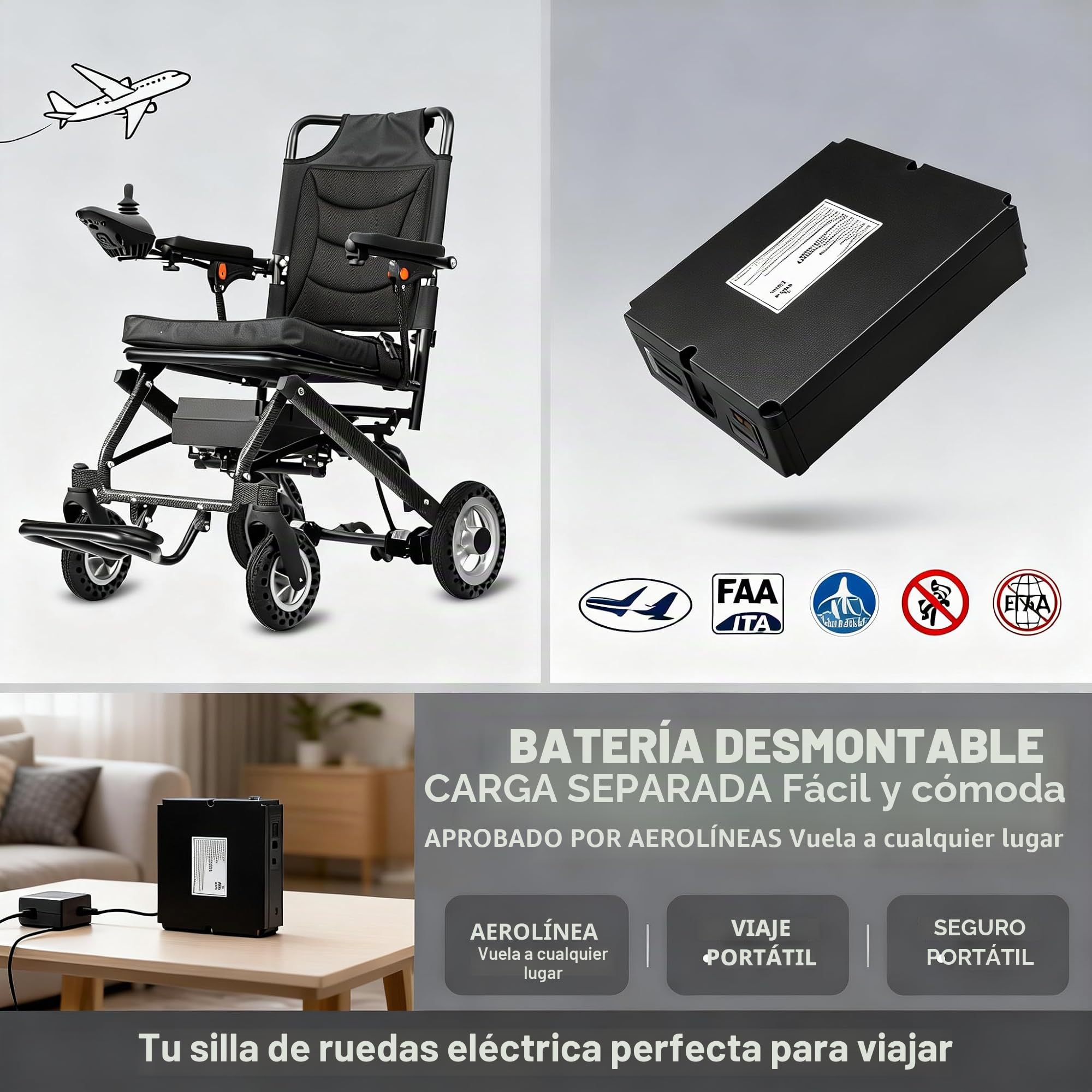 Solo 13 Kg. Ligero Silla De Ruedas Eléctrica Para Adultos, Plegable, Ligera Y Motorizada, 400 W Con Motor Dual