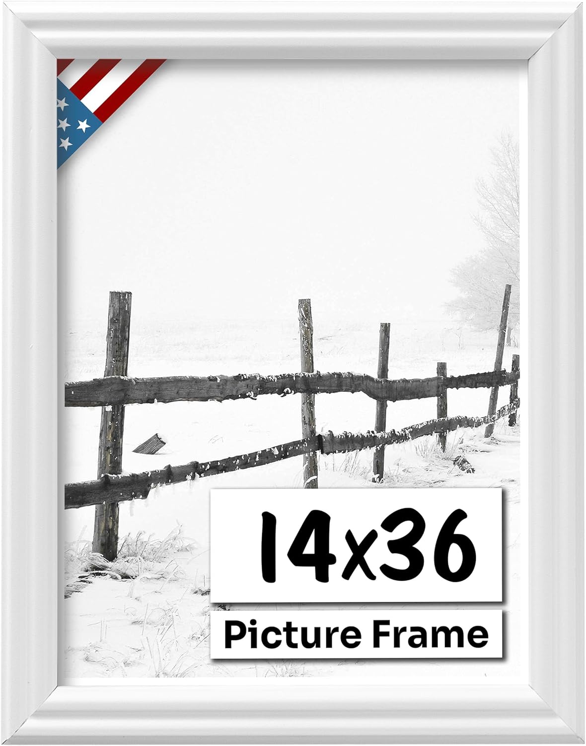 White 14x36 Picture Frame .75" Inch Wide - White Wall Decor Handmade Solid Wood Frames with Preinstalled Hangers and UV Blocking Plexiglass 36x14 Frame