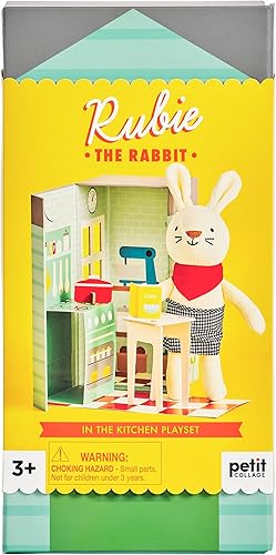 Petit Collage El juego de cocina Rubie The Rabbit incluye juguete de peluche y caja de juego desplegable