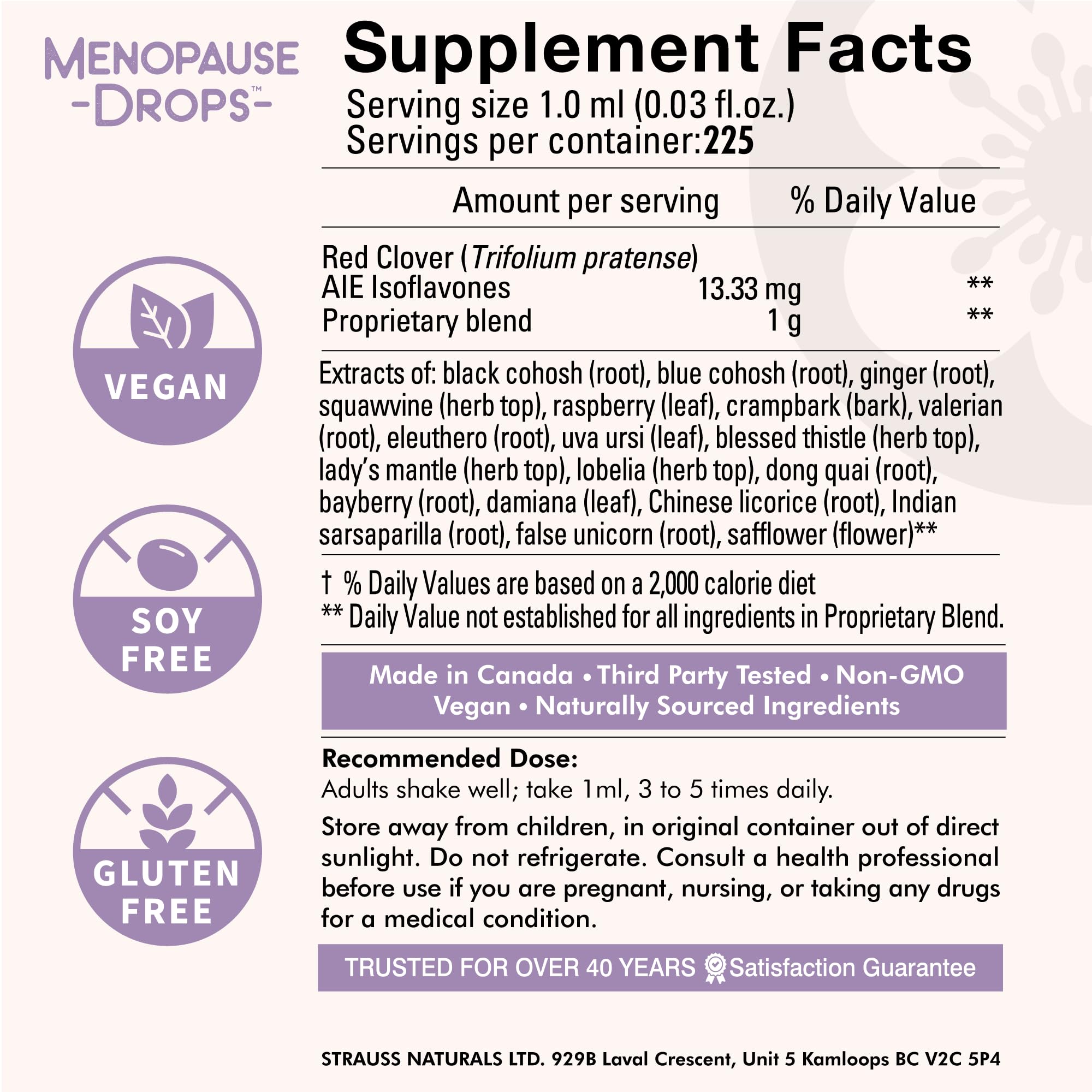 Strauss Naturals Menopause Drops 100ml – Menopause and Postmenopause Supplements for Women - Hot Flash Relief for Women, Night Sweat & Hormone Balance Support - Natural Non-GMO - Spearmint Flavor