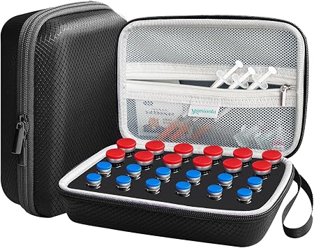 Peptide Storage Case for Fridge, Vial Holder Insulin Organizer Bag Bag for Diabetics - Insulin Vial Protector Case,Shockproof, Holds 12x 1-3ml Vials, 12x 10ml Vials 24 Slot