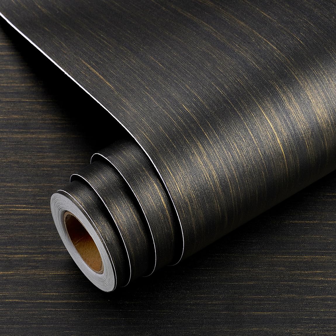 Yenhome Möbelfolie Holz Selbstklebend Schwarz 40x300cm Folie für Arbeitsplatte Küche Holz Schwarz Gold Matt Klebefolie Holzoptik Schwarz Schränke Folie Möbel Bekleben Holzmaserung Tapeten Wohnzimmer