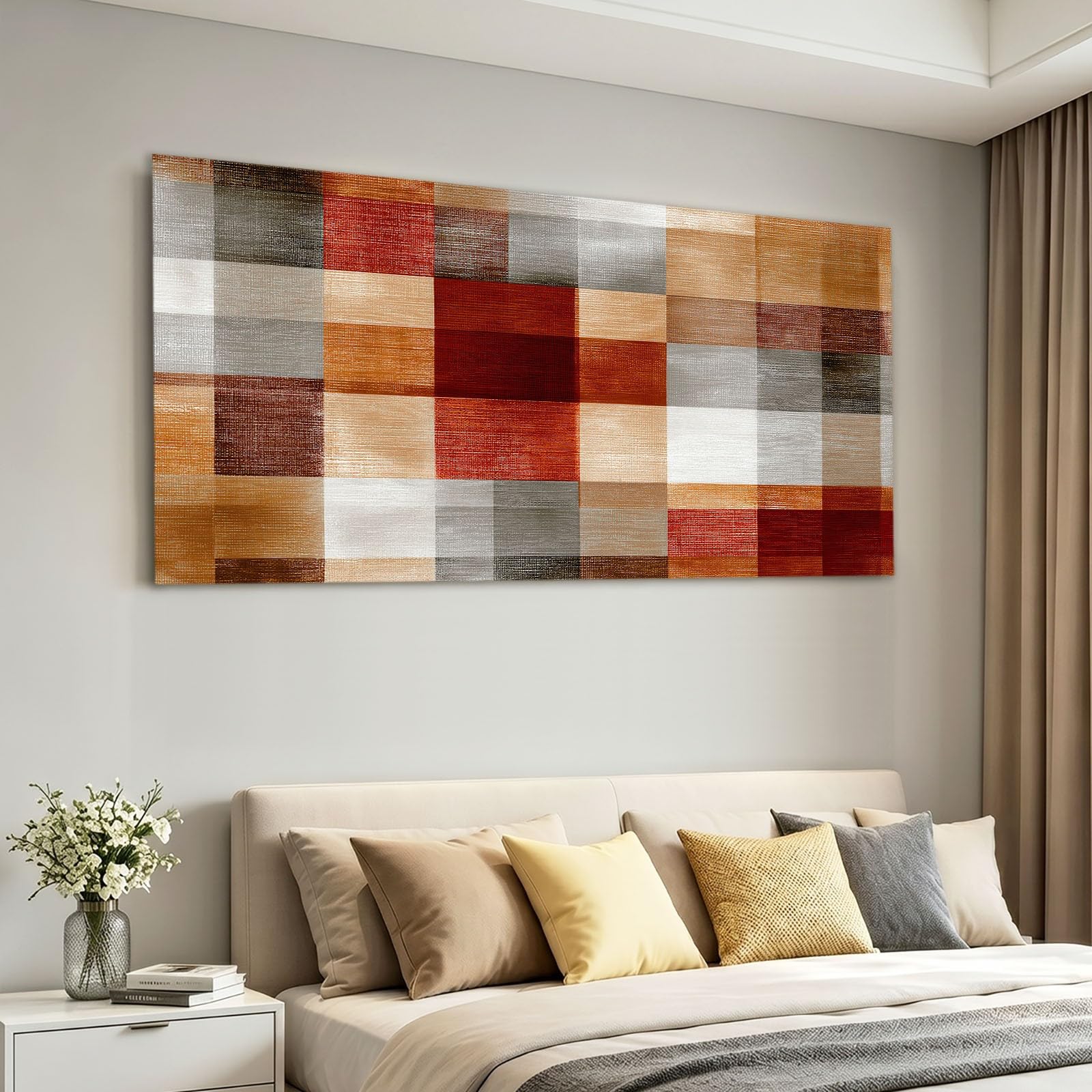 Stampa artistica da parete su tela, stile rustico vintage, con toni caldi della terra, stampa panoramica, XXL, per soggiorno e ufficio, 160 x 80 cm