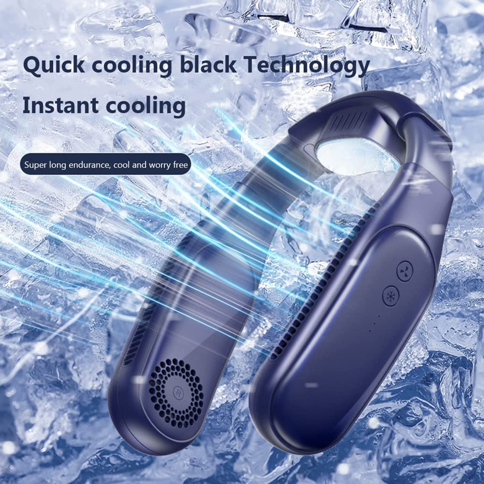 Ventilatore Collo, Refrigerazione a semiconduttori, Ventilatore Personale Indossabile a Batteria da 4000 mAh, Ventilatore Senza Lama Alimentata Tramite USB per Sport,Bianca (Blue B