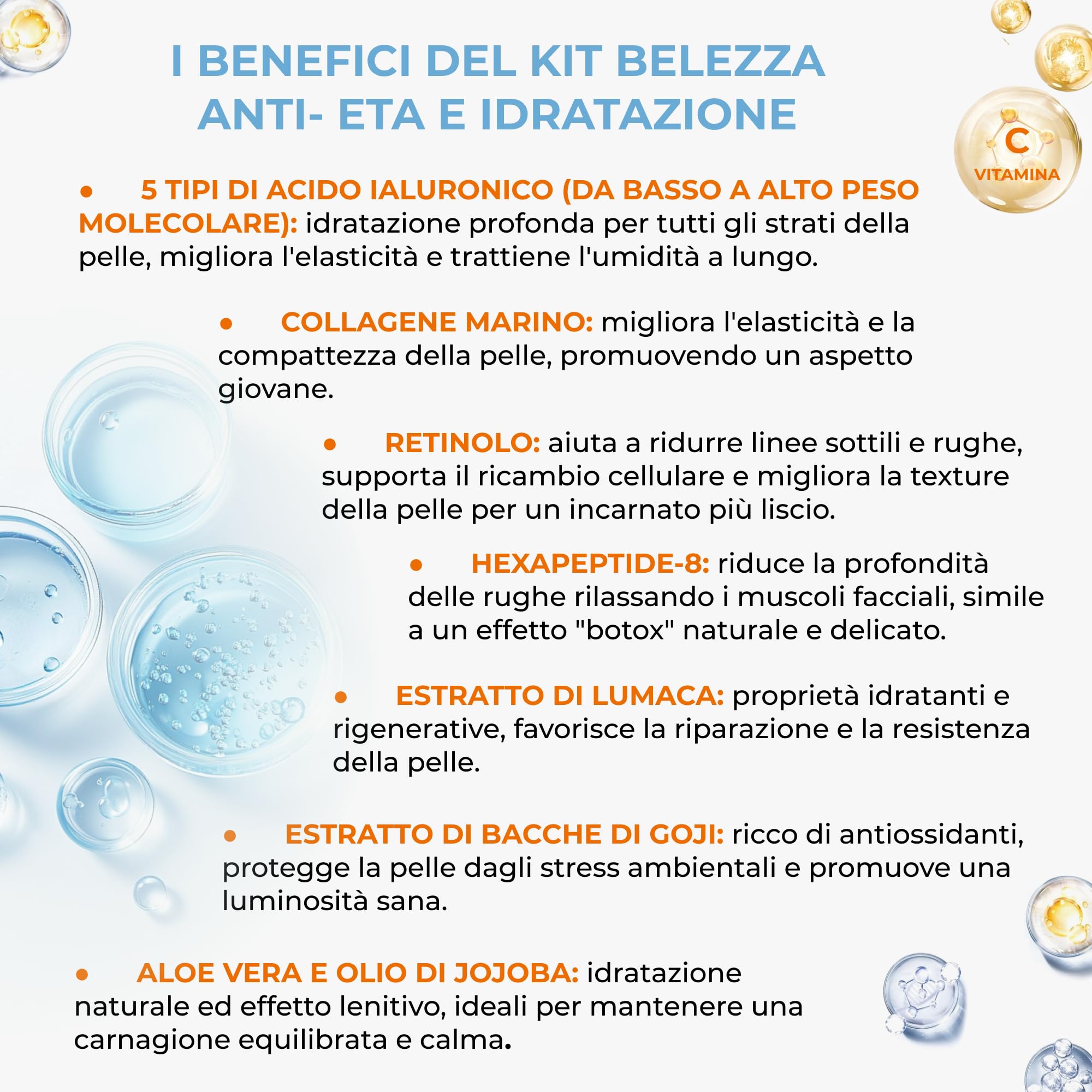 Dr. Dermaluci Lab Cofanetto Regalo Antirughe Donna Uomo Compleanno - Idrata, Rassoda, Illumina - Vitamina C, Collagene Marino, Acido Ialuronico, Retinolo - AIAB BIO, Made in Italy - 400ml