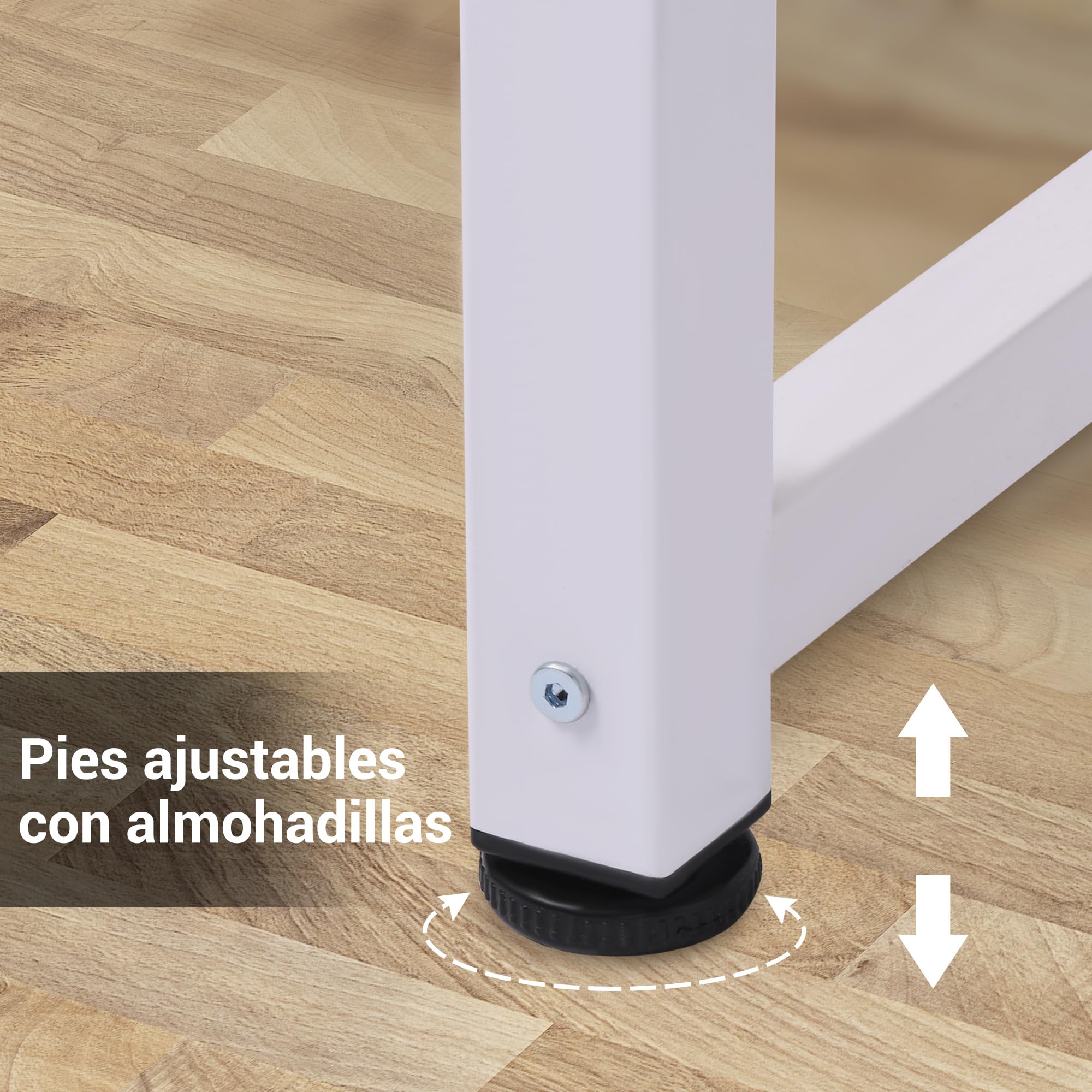HOMCOM Mesa de Escritorio Moderna Marco Acero 120x60x76 cm Blanco y Natural | Mesa de Estudio, Pies Ajustables, Mesita de Ordenador, para Oficina Hogar