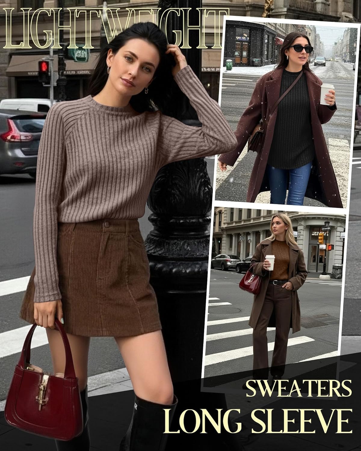 3 Pack Women's Tunic Tops, Mock Turtleneck Raglan Long Sleeve Lightweight Sweaters Loose Curved Hem Ribbed Shirts - Image 3