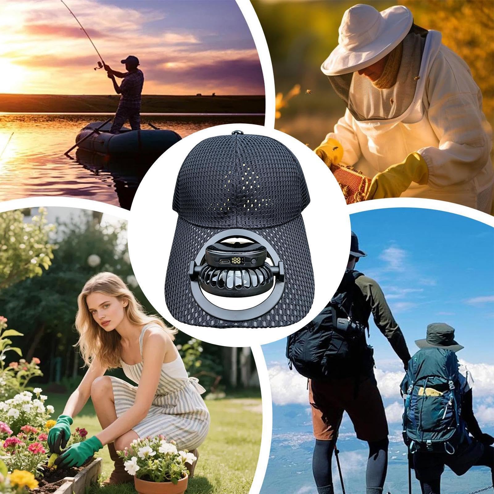 Solar-Ventilator-| Kühlende Kopfbedeckung mit UV-Scz - Solar-Mit Integriertem Ventilator | für Outdoor-Angeln, Wandern, Radfahren, Reisen, Picknick, Urlaub, und Sport