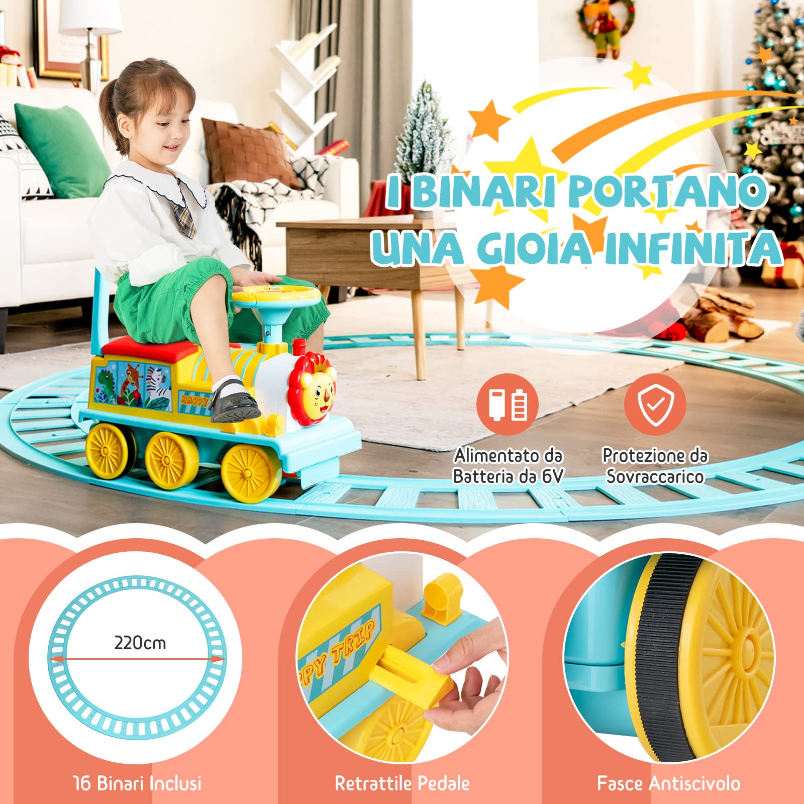 COSTWAY Trenino Elettrico per Bambini, Treno Giocattolo con 16 Pezzi di Binari, con Luci e Suoni, Scatola di Stoccaggio, Regalo per Bambini Anni 3+ (Blu)