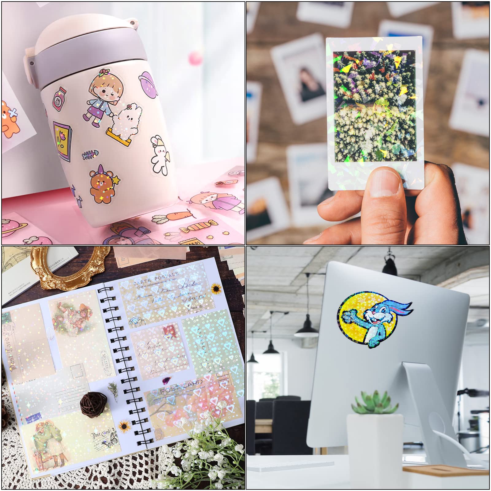 Carta Olografica Adesiva 36 Fogli A4 - Motivi Gemma, Arcobaleno E Stella, Vinile Trasparente - Foto 3