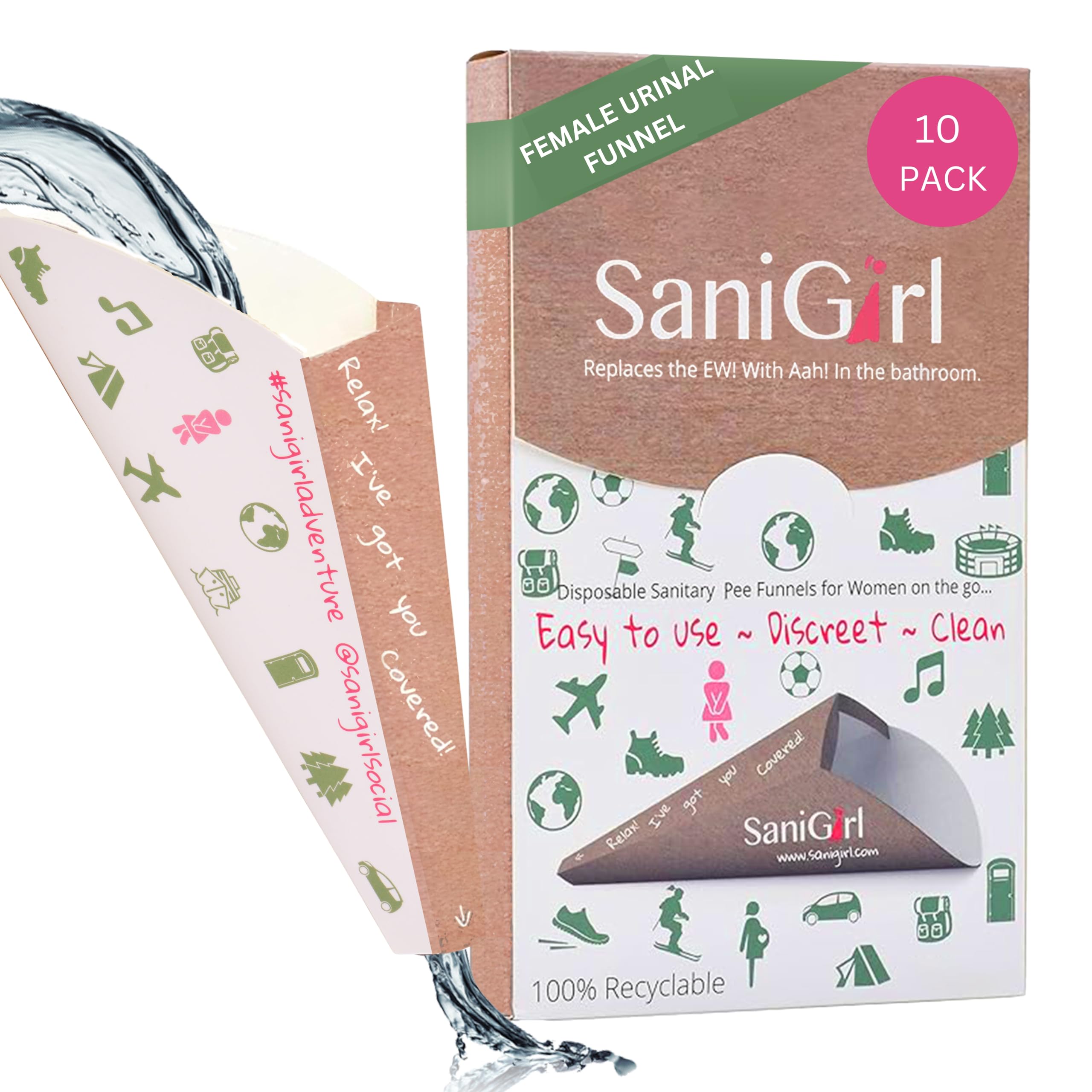 SaniGirl Female Urinal | Female Urination Device | Portable Urinal | Hiking Camping Accessories | Festival and Travel Essentials Women | Disposable She Pee | Wee Standing Up | Female Urinal Funnels