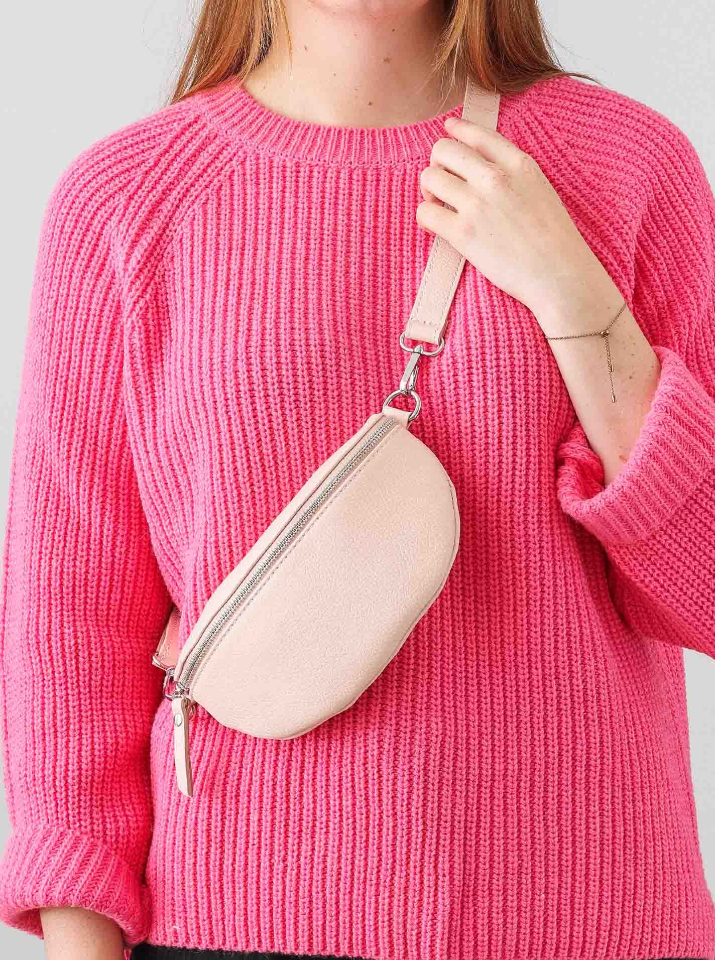 Zwillingsherz Torba biodrowa z zamkiem błyskawicznym, 100% skóra naturalna – wysokiej jakości damska torba na brzuch, mała i elegancka – torba na ramię, Rosa, Einheitsgröße, Elegancki
