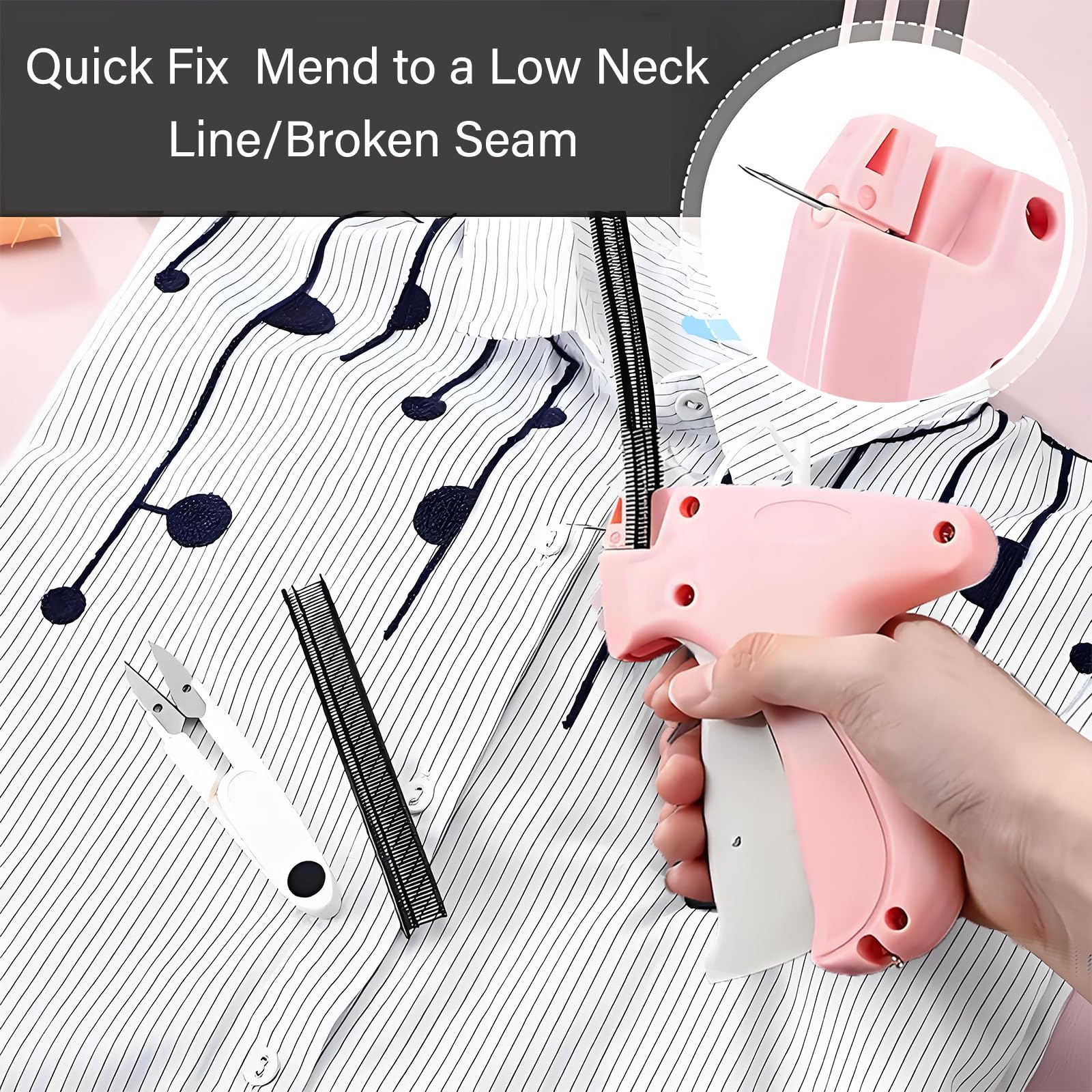 1008 Stück Stitchy Quick Clothing Fixer, Mini Stitch Clothes Storage with 1 Case 6 Needles 500 Black 500 White Fasteners Quick Stitch Sewing Hemming Gun (Purple)