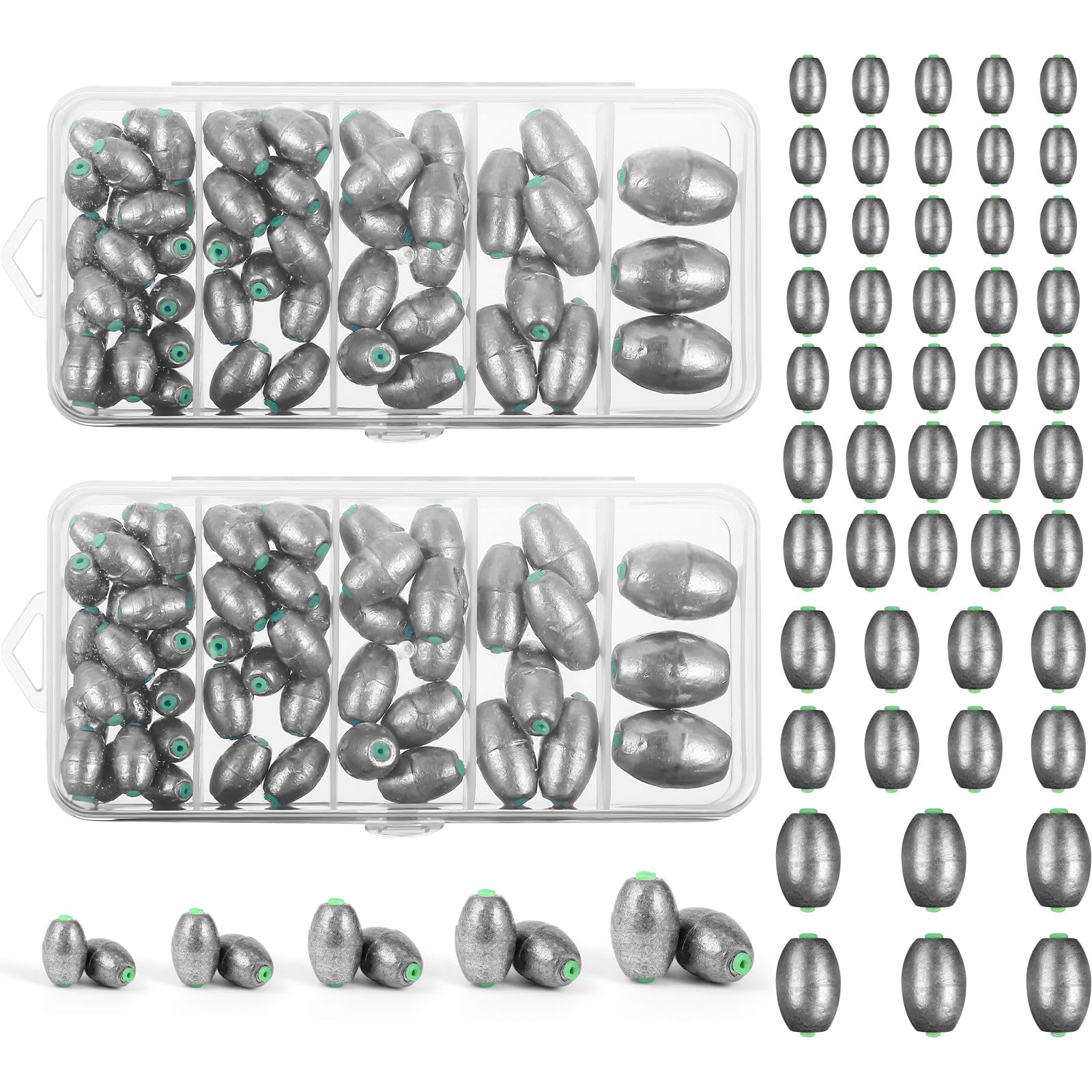 Poen Egg Sinkers Fishing Sinkers Kit Removable Oval Shape for Drop Bass Worm Bullet Tackle Casting Saltwater Freshwater Fishing