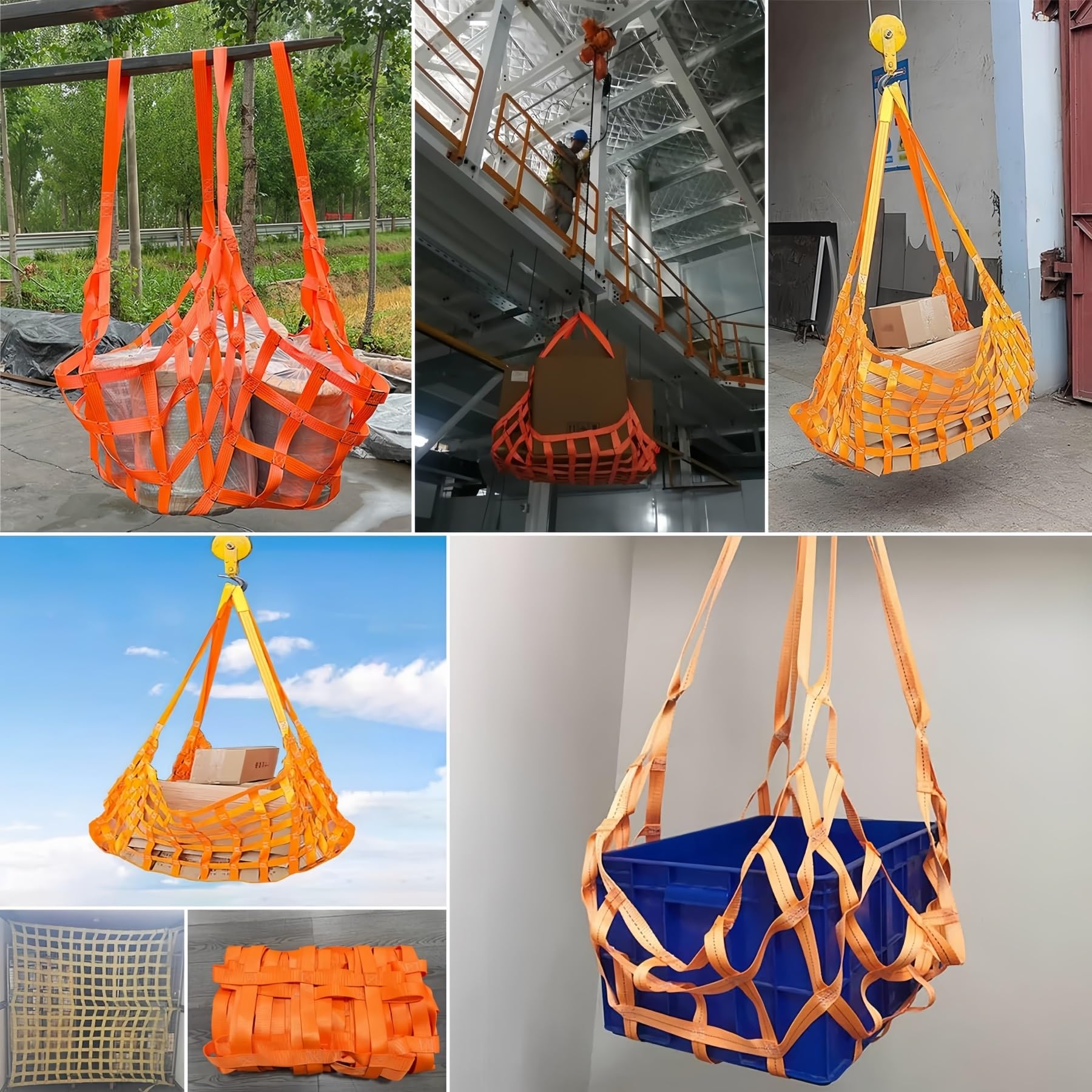 Equipos de manipulación de carga for camiones de remolque - Correas resistentes for manipulación de materiales de 1 m, 2 m, 3 m y 4 m - Redes de elevación de carga - Red de cesta de carga(2x2m(2000kg)