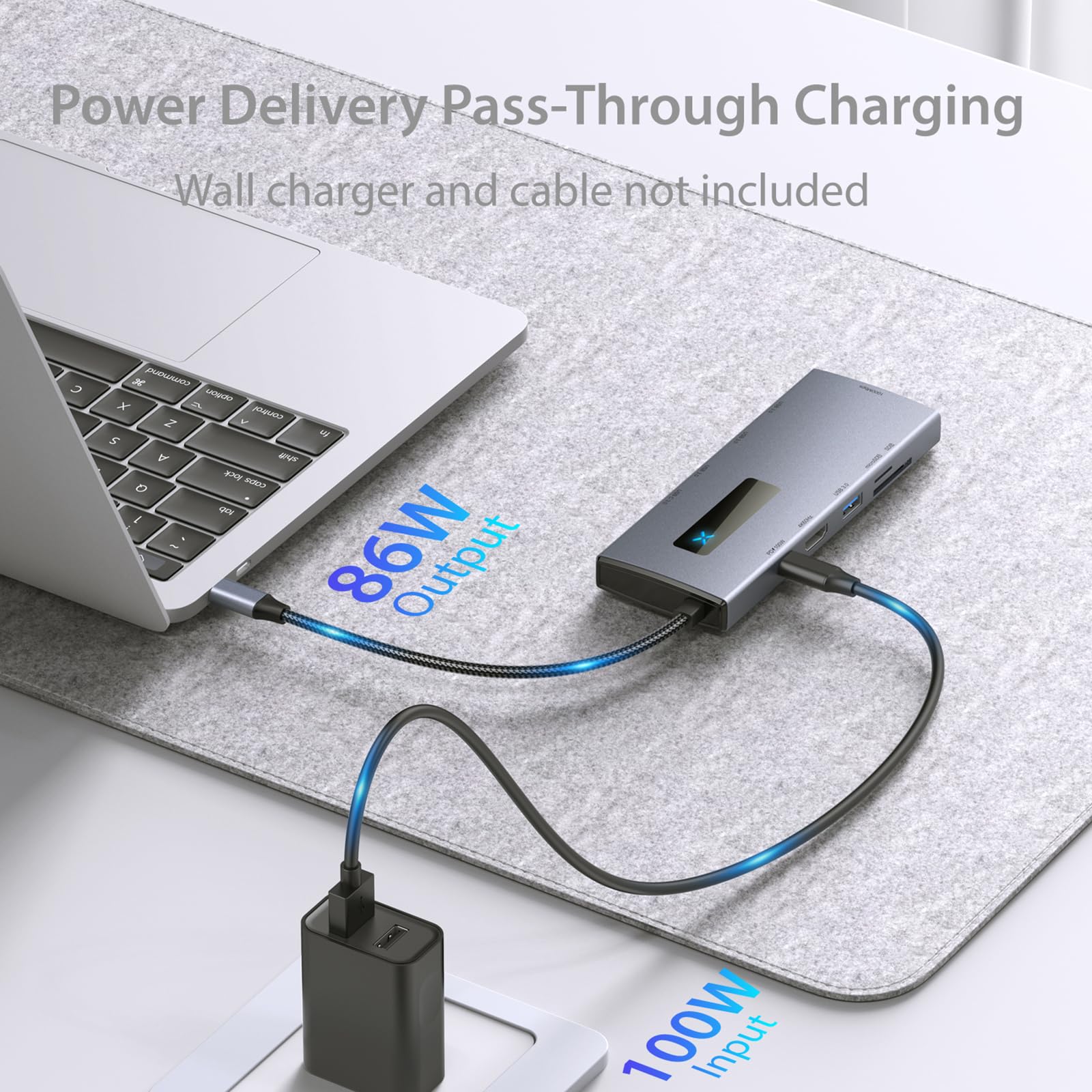 USB-C-Hubs, 10-in-1, Typ C auf 4K @ 60HZ-kompatibler Adapter mit RJ45 SDTF-Kartenleser, PD100W, schnelles Aufladen für Laptop