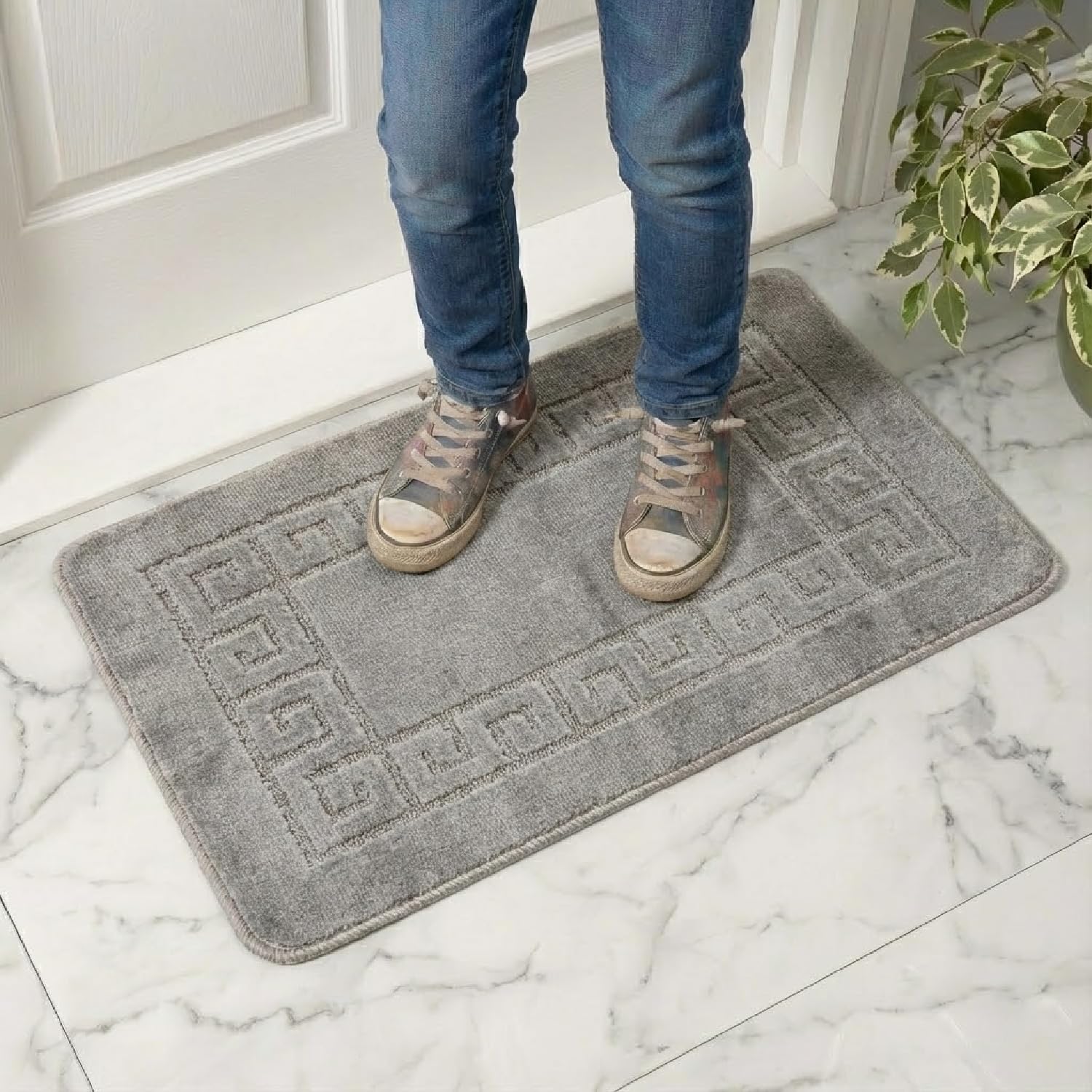 PHP Gel Back Non-Slip Washable Large Entrance Doormat |60 x 110 cm Outdoor and Indoor Dog Muddy Paws Floor Protector, Hallway, Bath and Kitchen - Grey