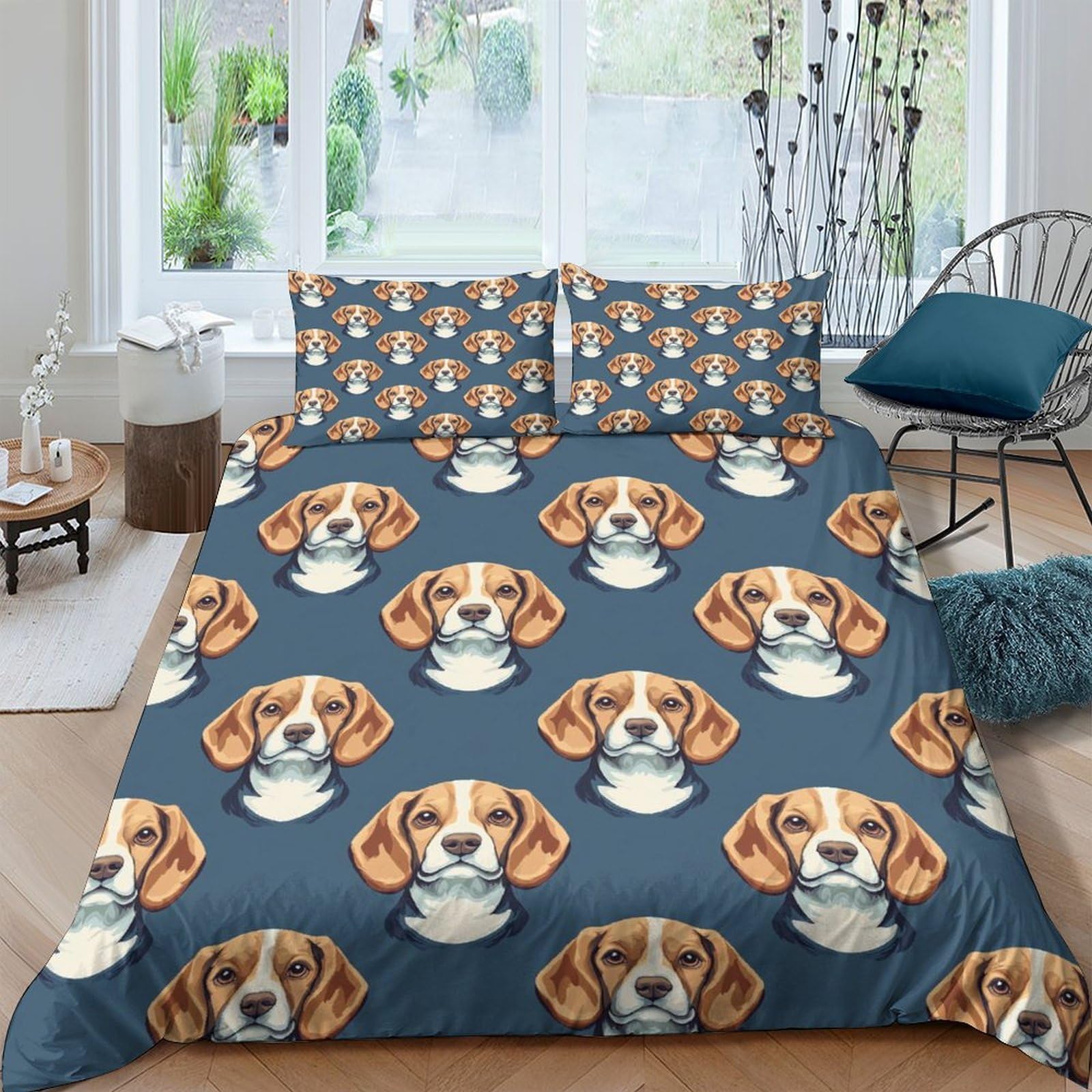 Ctjqhvkz Style-9 3D Printed Beagle Dog Fitted Sheet Microfiber Soft Blue Pet Pattern Mattress Cover For Bedroom Guest Room Decor Single（135X200cm）