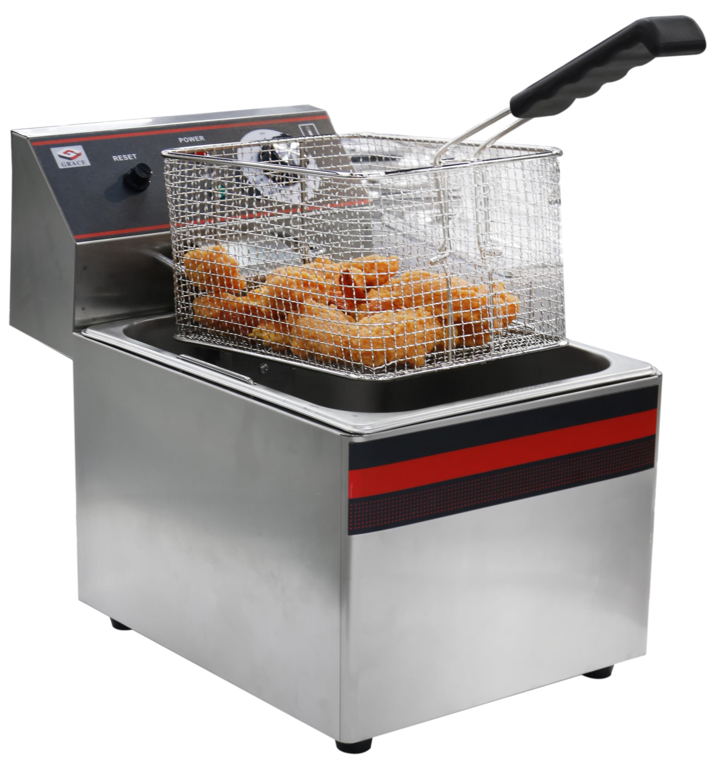 GRACE Commercial Counter-top Electric Single Fryer 8 Liter/270 ounce Stainless Steel Deep Fryer with Cover 220V 3.25kw