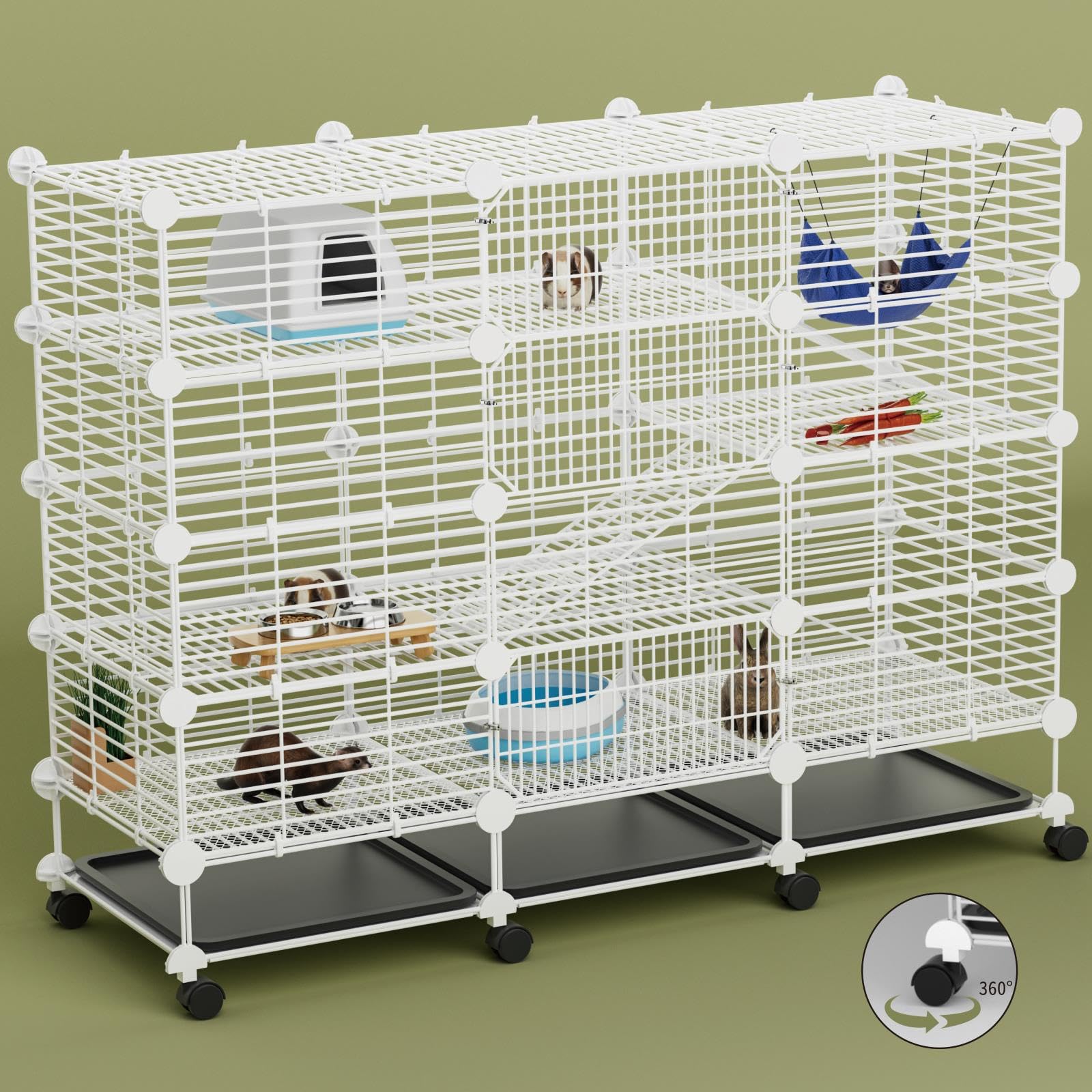 STILLCOVE Large Guinea Pig Cages Indoor: 4-Tier C&C Rabbit Cage Small Animal Cage on Wheel with Removable Tray for Bunny Hamster Ferret Rat Chinchilla