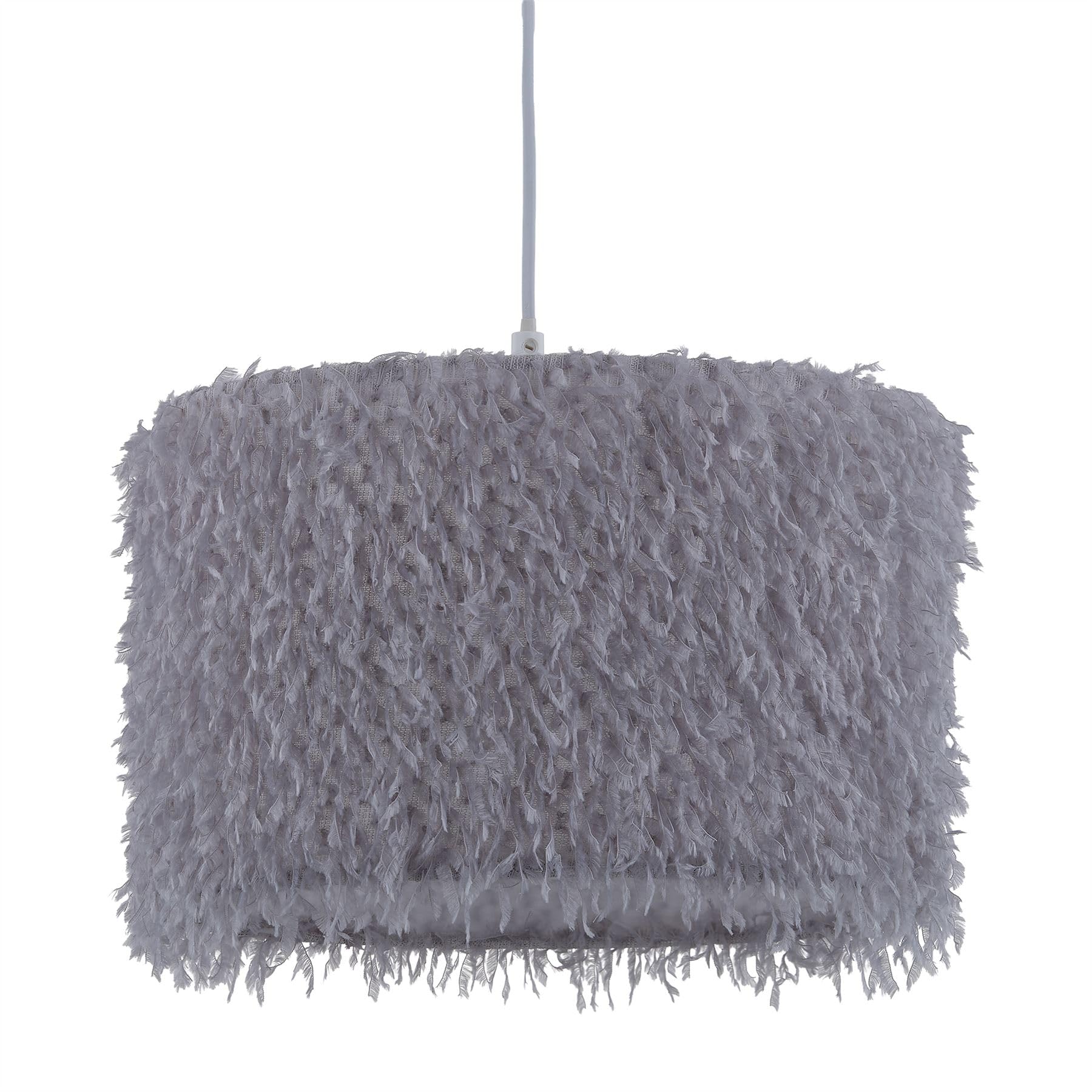 Firstchoicelighting Grey Modern Shaggy Easy Fit Pendant Shade, Fluffy Ceiling Lightshade Or Table Lampshade, Diameter 30Cm