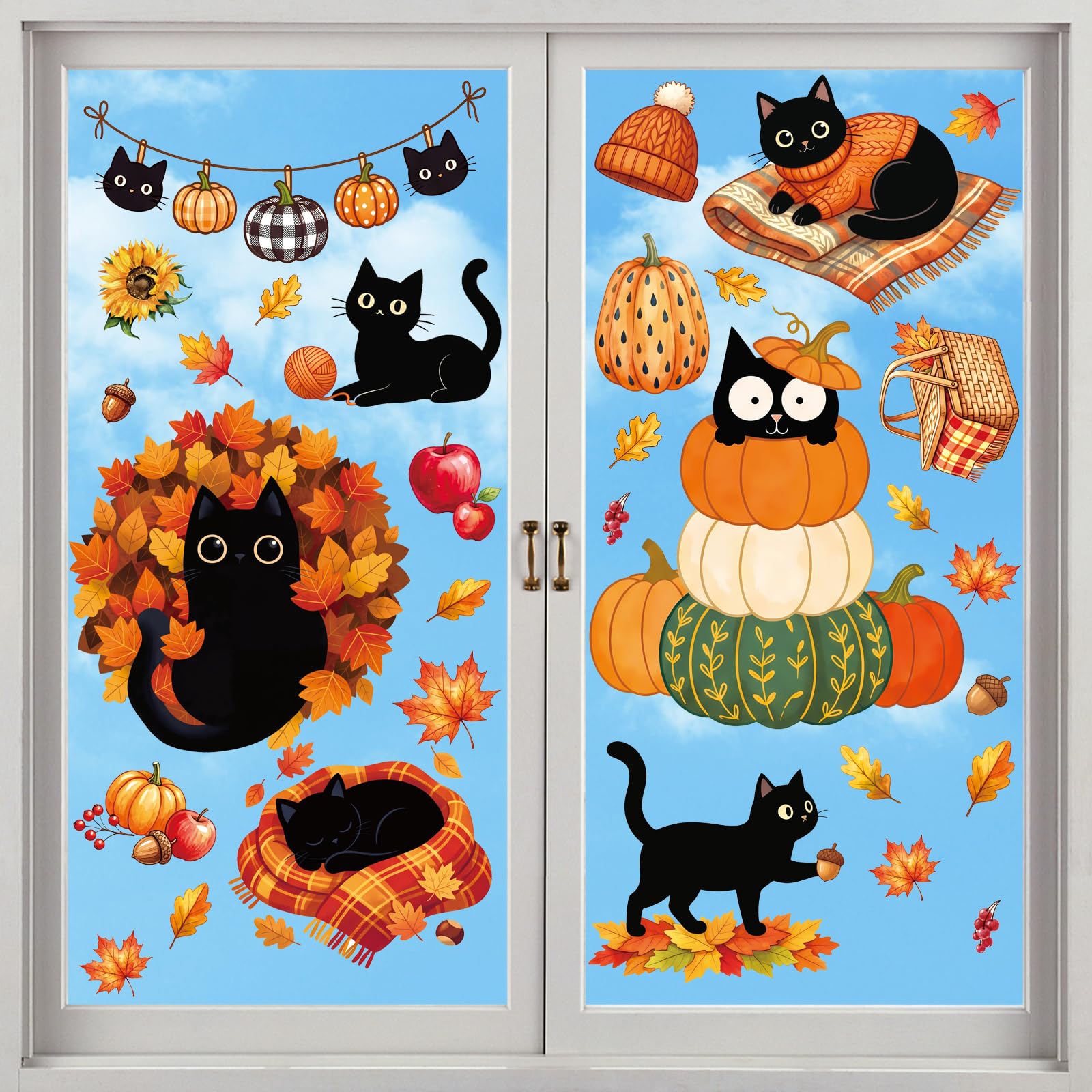 Afritee Autumn Decorations Window Stickers Cat Patterns, for Home 9 Pcs