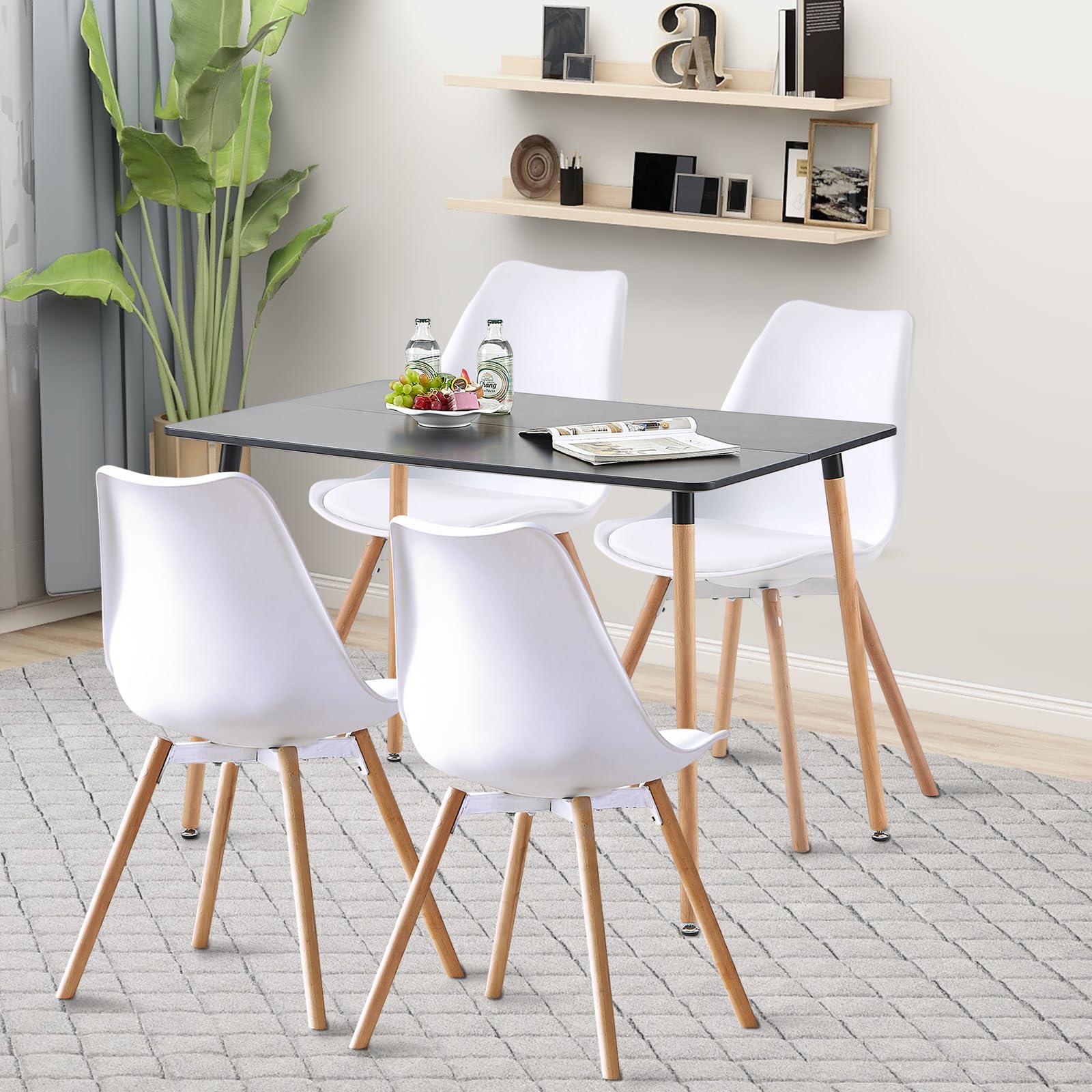 Merax Keukentafel met stoelen, industriële stijl, eettafel met 4 stoelen en 1 bank, eetgroep voor eetkamer, woonkamer en balkon, vintage bruin