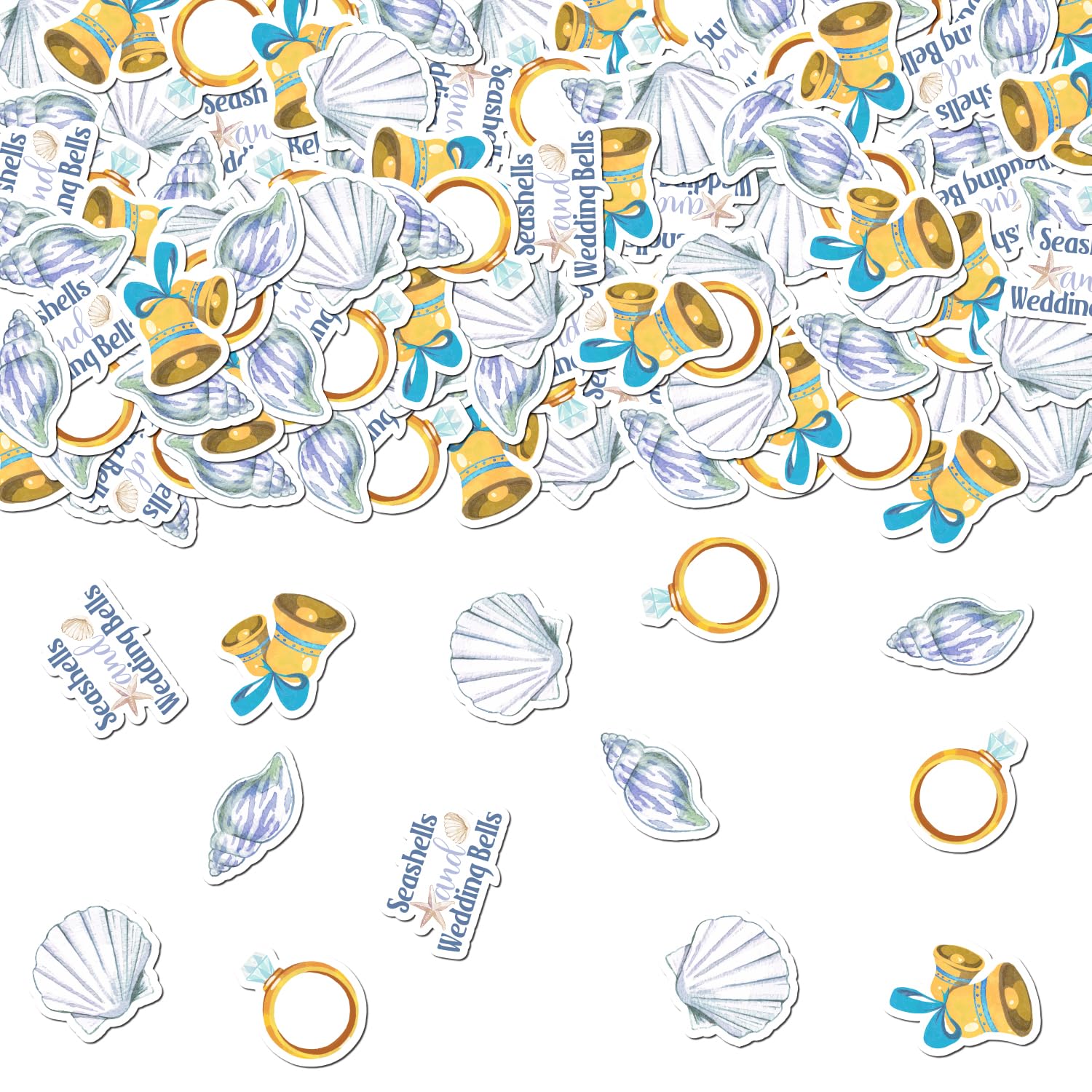 200 conchiglie e campane da sposa coriandoli decorazioni per addio al nubilato Beach Bridal Shower Decor Diamond Ring conchiglie decorazione da tavolo per cowgirl costiera fine settimana oceano