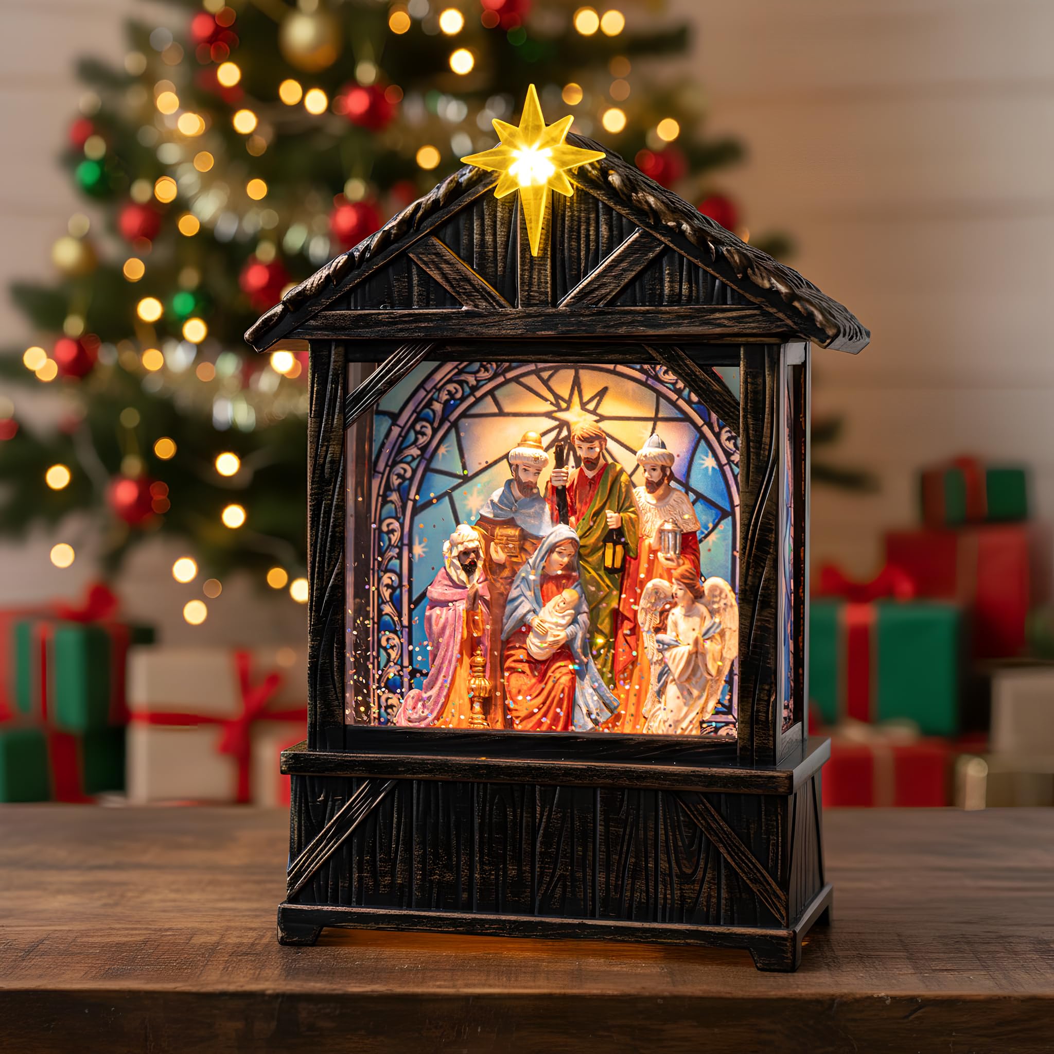 Lanterne boule à neige de Noël scintillante avec étoile, alimentée par USB/alimentée par piles, pour décoration de Noël, cadeaux