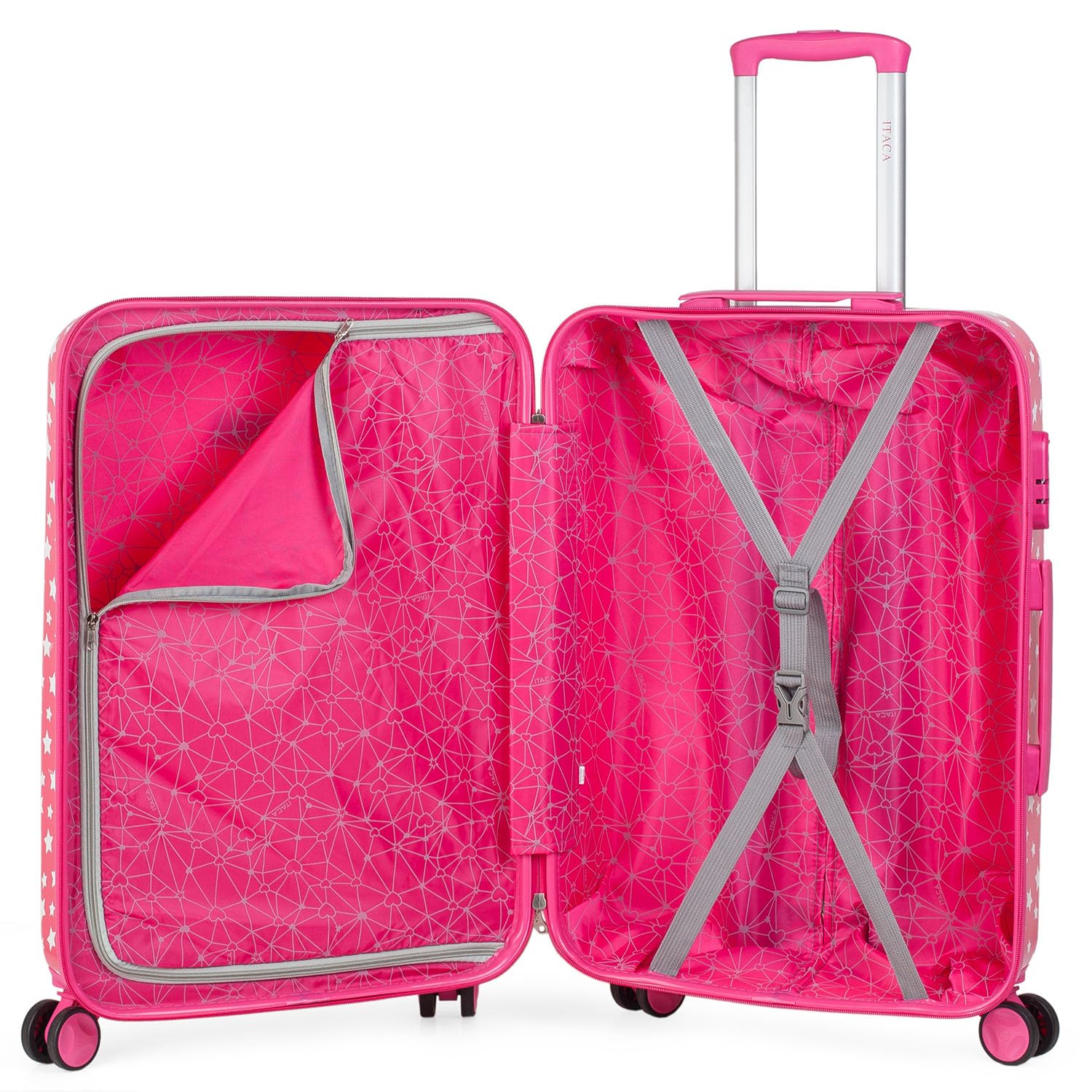 ITACA - Valigia Bambina Mediano - Valigia Bambini Resistente e leggera - Trolley Bambina leggera con 4 ruote Cabina aereo - Trolley Bambino Lucchetto a combinazione, Fucsia