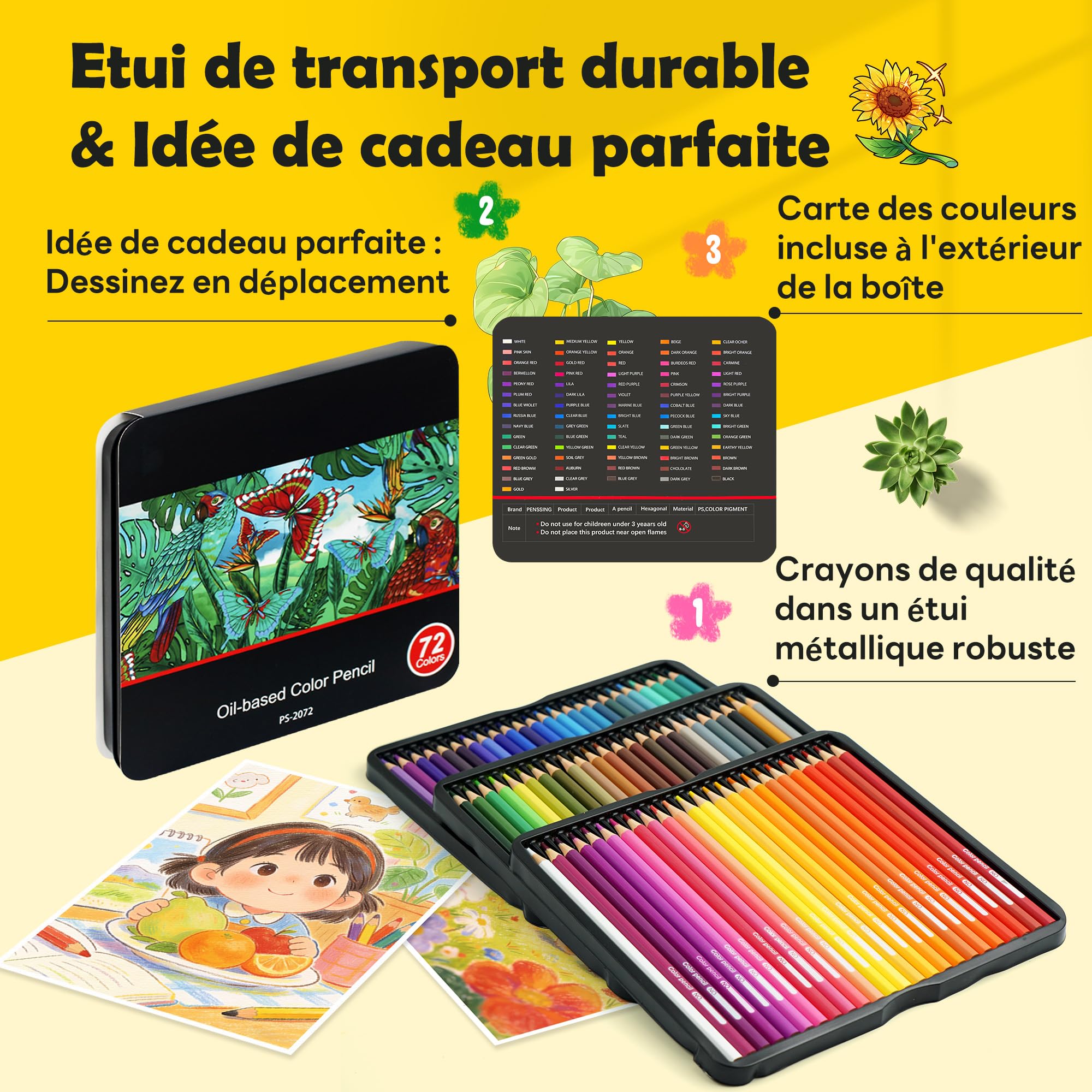 Lot de 72 crayon de couleurs de qualité pour adultes, artistes professionnels et coloristes, fournitures artistiques pour enfants débutants, crayons de couleur pour étudiants