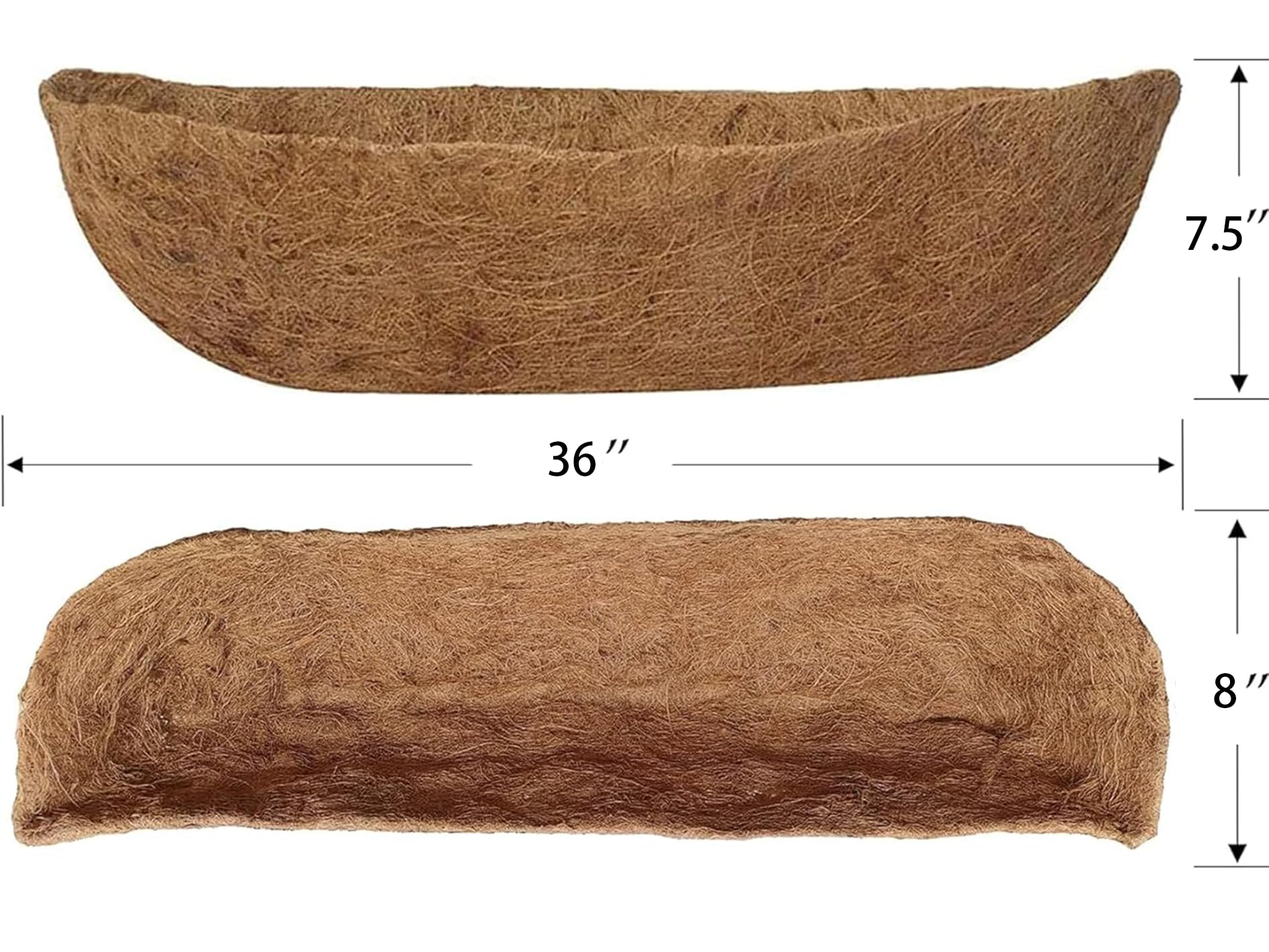 LAVZAN 36 inch Replaceable Coco Liner for Railing Basket Horse Trough Coco Liner for Window Box, Coco Liner for Fence Flower Baskets 100% Natural Coir Liners for Basket (36 in / 2Pcs)