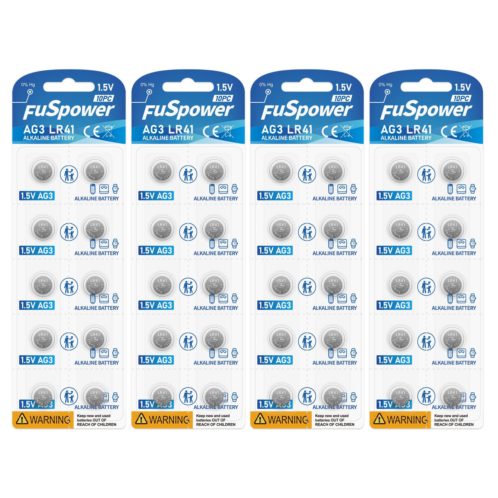 Fuspower LR 41 Batteries LR41 Button Batteries AG3 LR736 SR41 Watch Battery 736 (40 Count (Pack of 1))