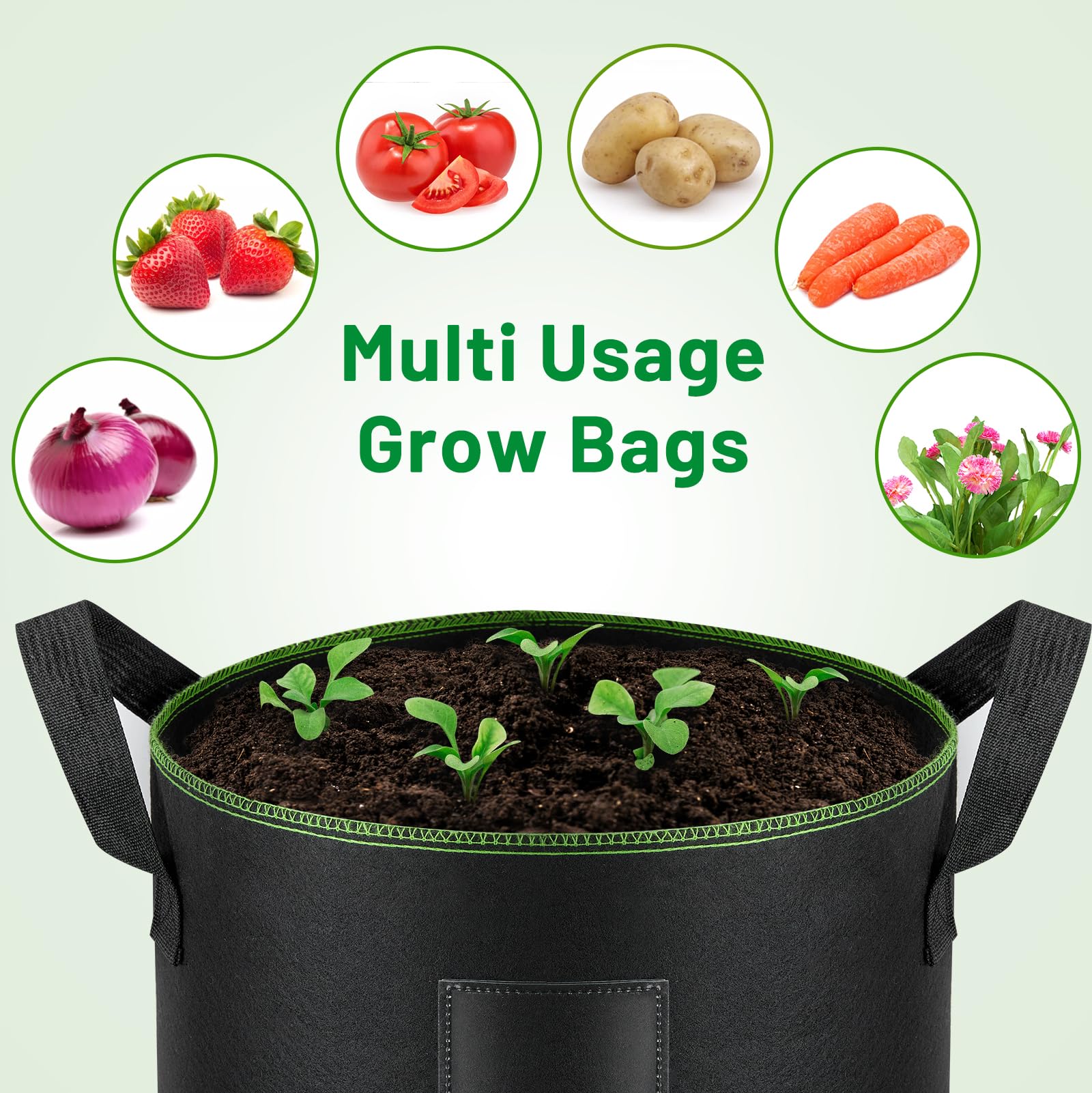5 Sacs Plantation Pomme de Terre avec 60 Sacs de Semis, 40L Sac de Plantation Non Tissé, Sac Culture Pomme de Terre avec Poignées et Fenêtre, Pots pour Tomates, Carottes, Fraises, Légumes