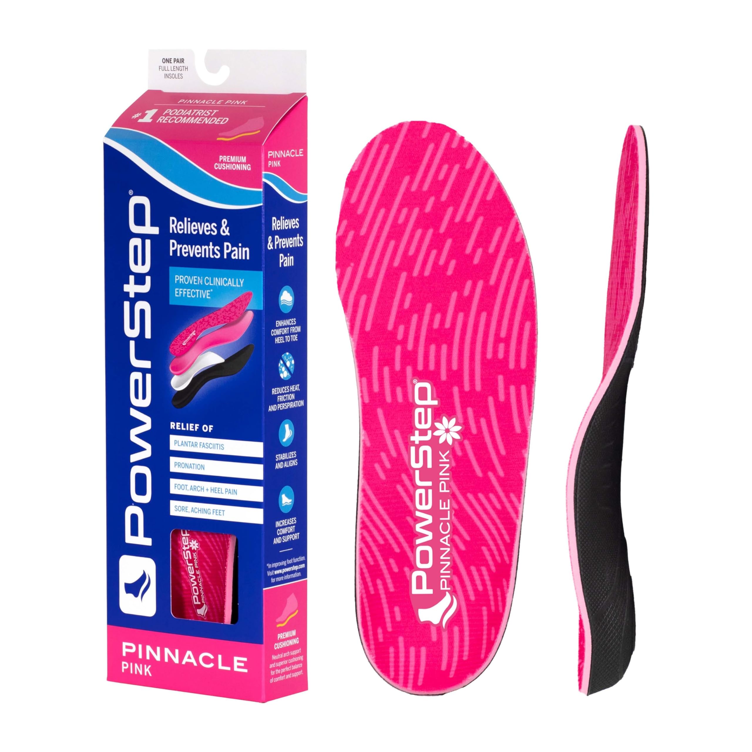 PowerStep Women's Pinnacle Pink Insole, 7-7.5 / Men's 5-5.5