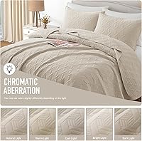 Vista 8 de Lavsiry Juego de ropa de cama acolchada de tamaño individual beige con funda de almohada, colcha ligera de verano, sobrecama, manta acolchada suave