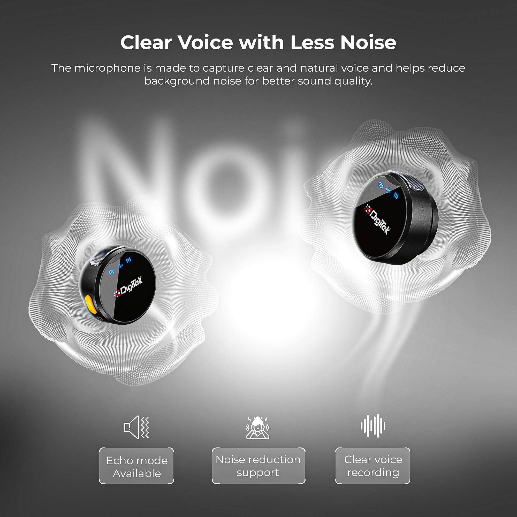Digitek DWM-124 2-in-1 Wireless Microphone for iPhone 15+ & Type-C Android, 80m Range, Noise Reduction & Echo Modes, Wireless Mic for Creators, Vlogging, YouTube & Interviews — Amazon image 5
