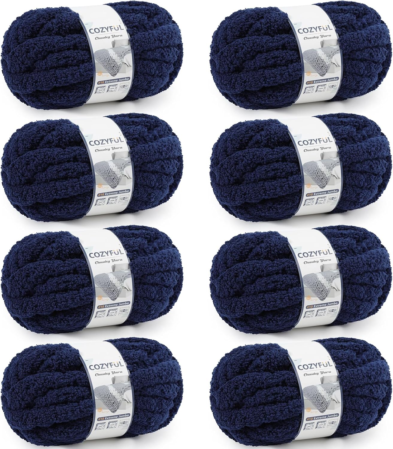 chunky yarn for hand knitting - #10 chunky chenille yarn, jumbo big thick chunky yarns for crocheting, super bulky chunky knit blanket yarns, 8 skein (25 yds 8 oz each skein), navy blue 8 pack navy blue