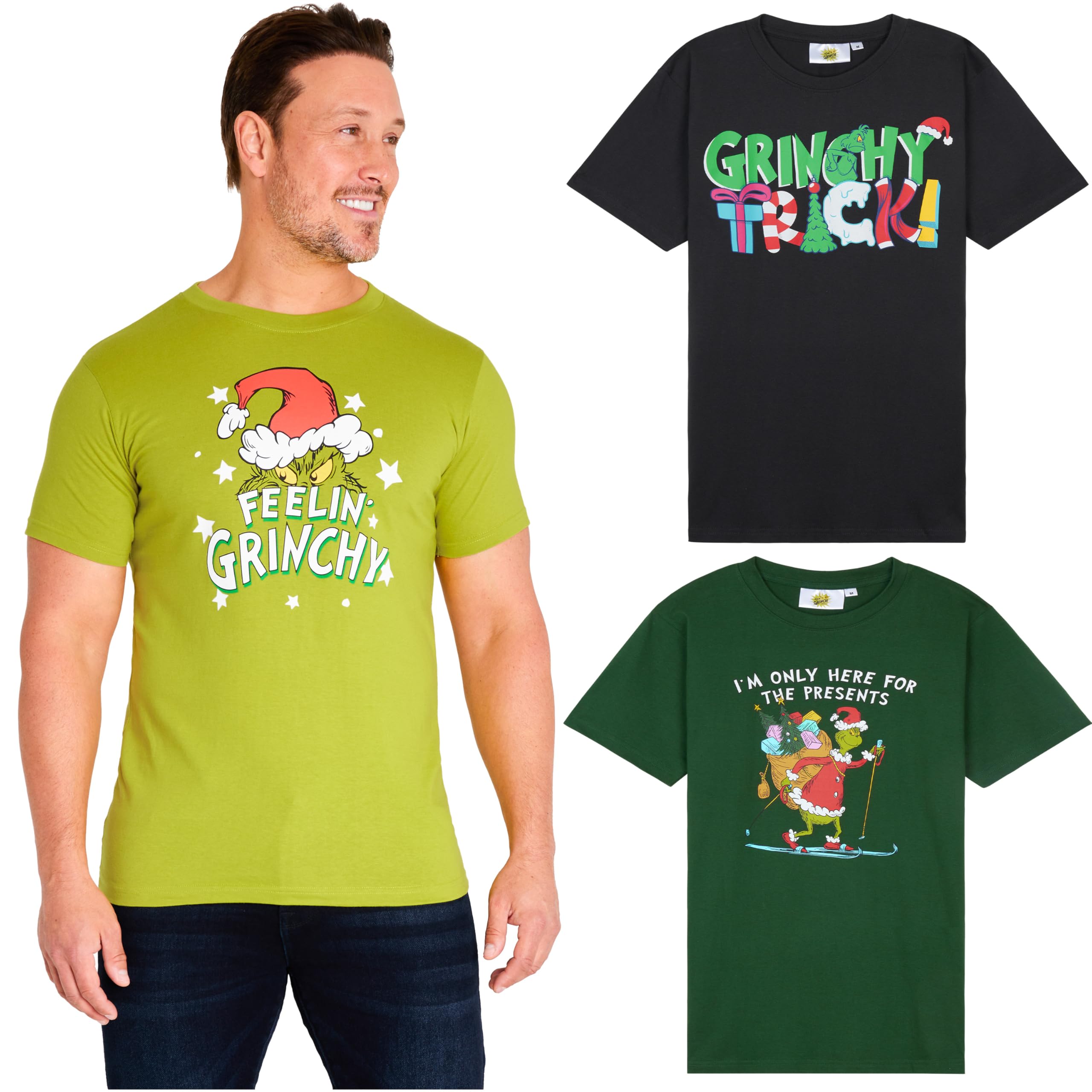 The Grinch T Shirts Men Teens 3 Pack Crew Neck T-Shirt Multipack Funny Christmas Festive Stocking Fillers Xmas Gifts for Him (L, Multi 3 Pack)