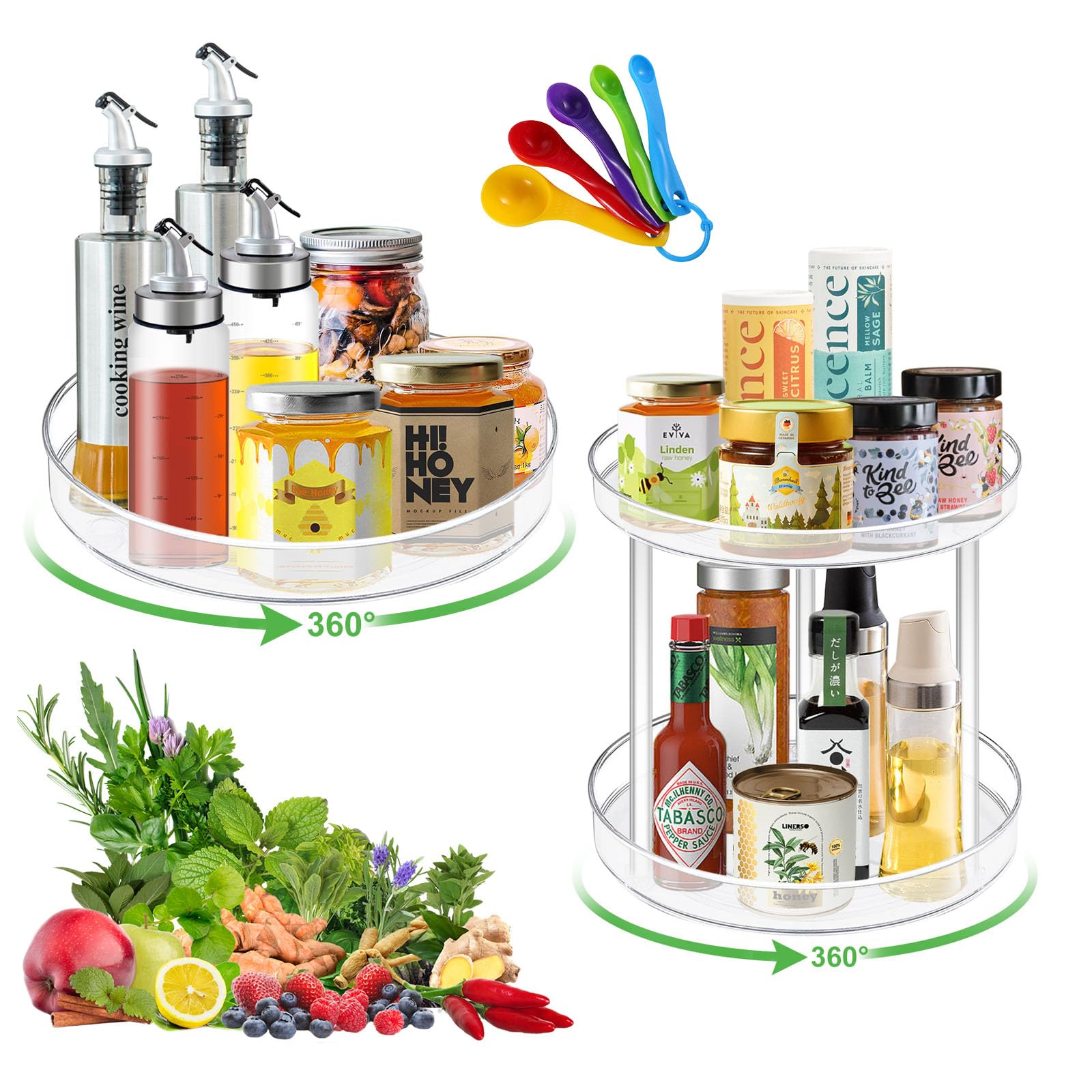 Organizer Girevole Per Spezie - 2 Livelli, 23 Cm Di Diametro, Per Cucina, Dispensa O Frigorifero - Foto 9