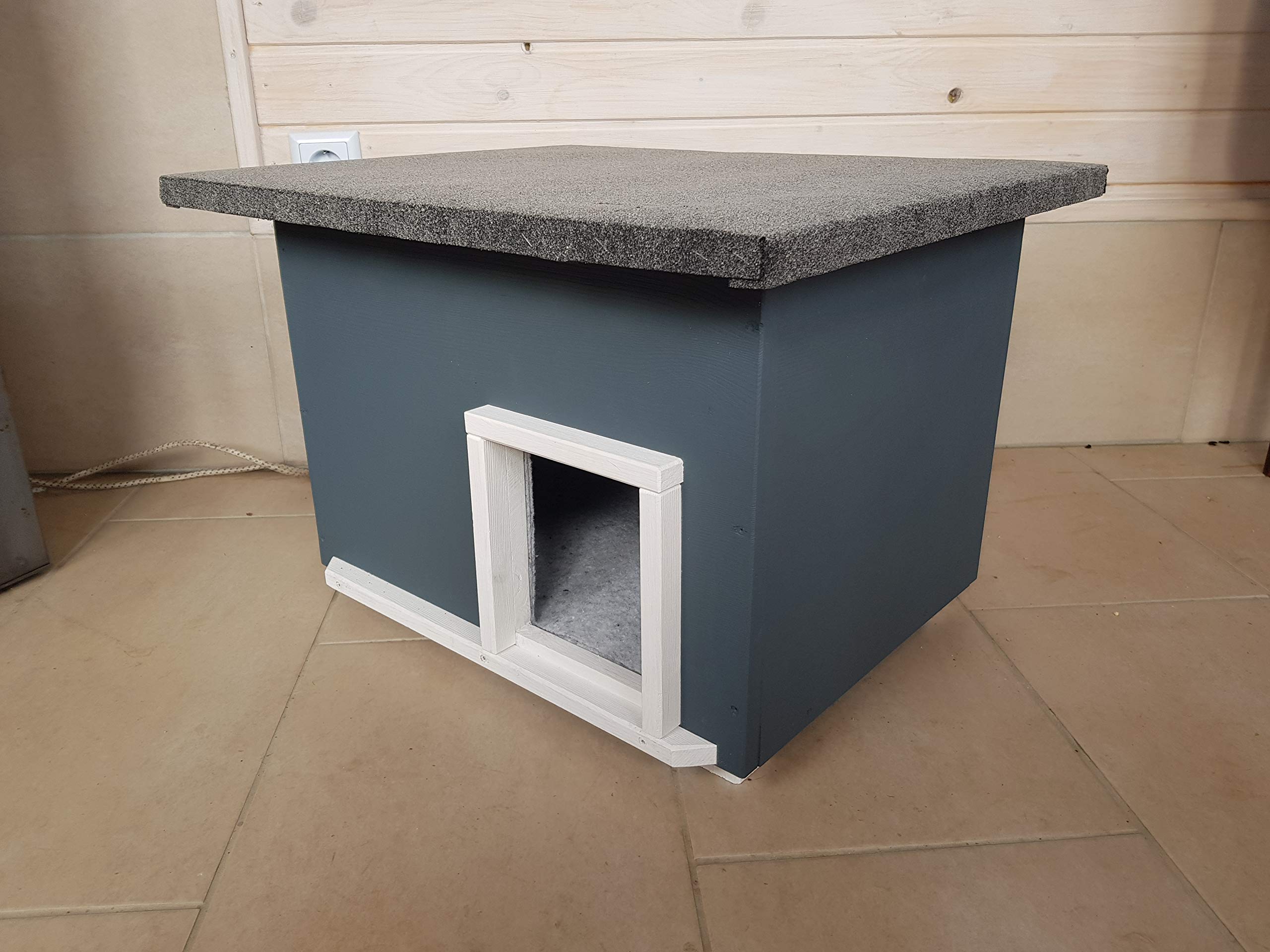 Katzenhaus mit Heizung anthrazit, grau, wetterfest, isoliert, Katzenhütte Wurfkiste Hundehütte