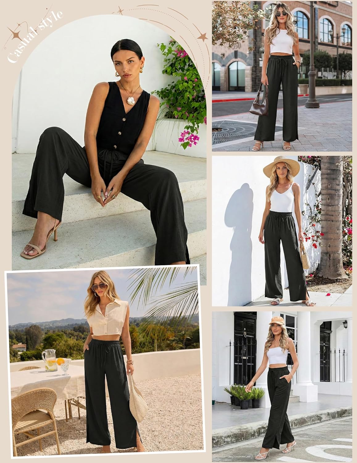 Womens Flowy Wide Leg Pants, 2026 Summer Beach Pants High Waist Drawstring Trousers Travel Vacation Outfits - Image 6