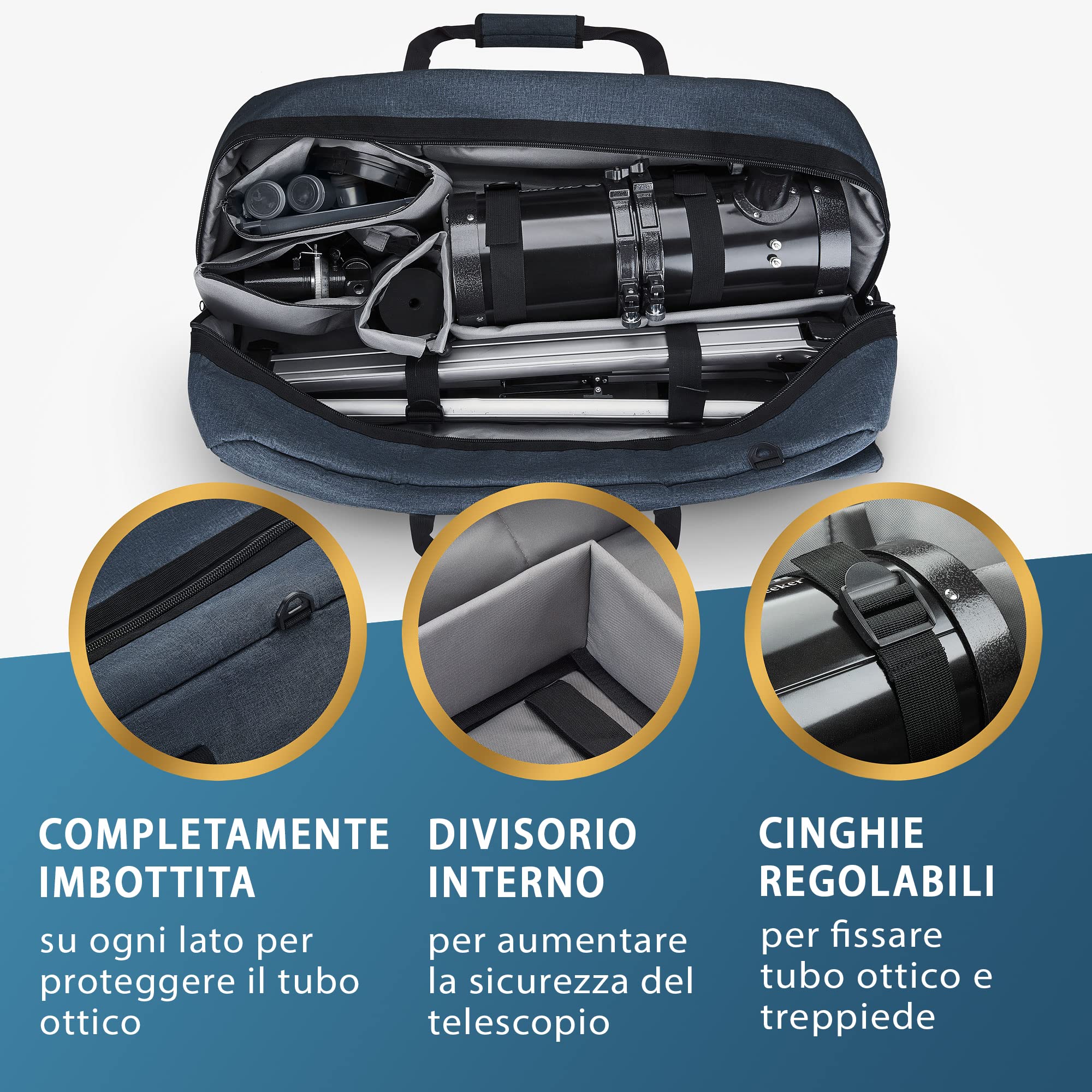 Borsa telescopio multiuso – Custodia imbottita per trasporto, tracolla regolabile e spazio extra – Idrorepellente – Compatibile con telescopi Celestron (76x29x25 cm)