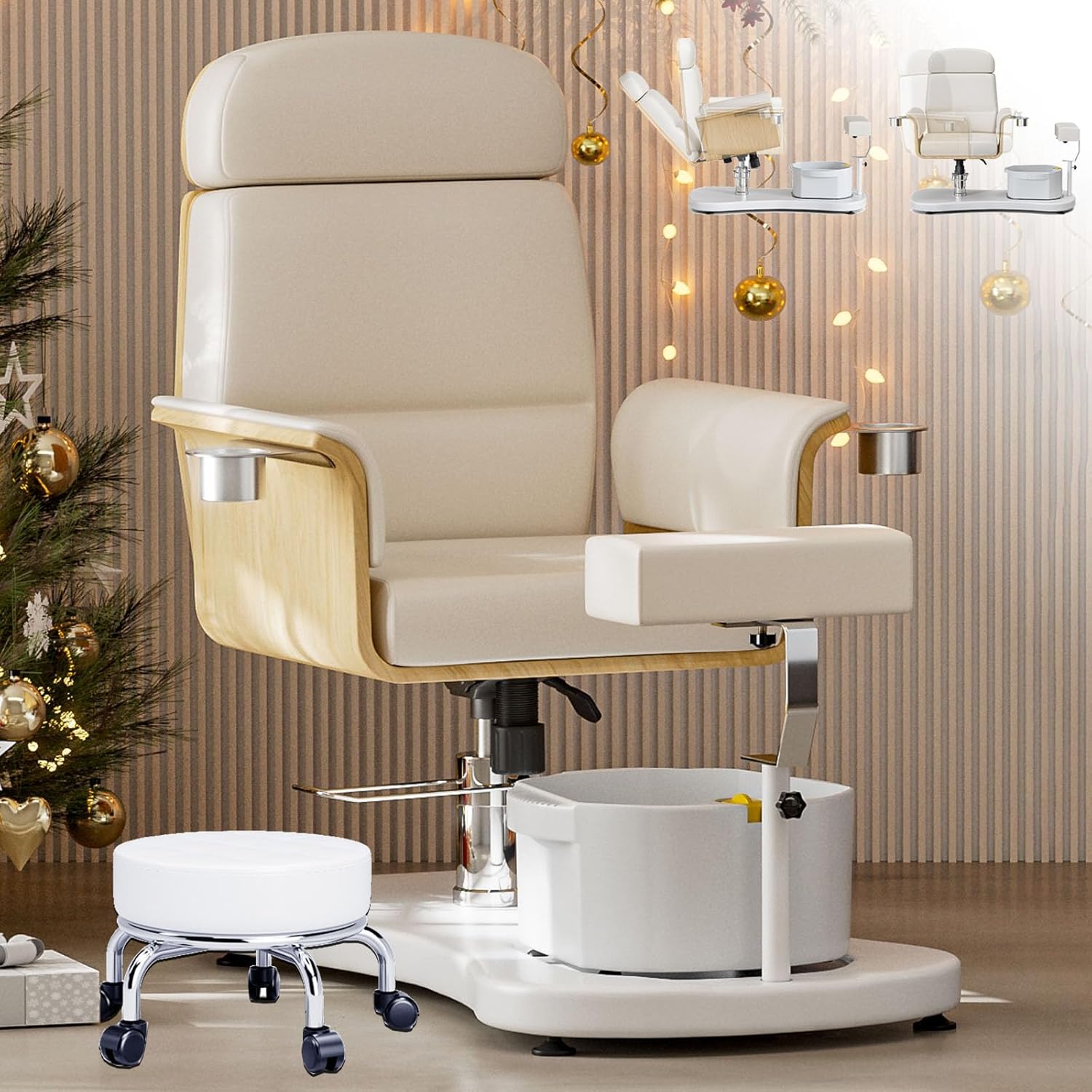 OKAKOPA Ergonomic Pedicure Chair No Plumbing, 360 Rotation Reclining Lift Foot Spa Chair with Adjustable Footrest and Massage Bath Bowl, Portable Pedicure Station Unit for Nail Teach