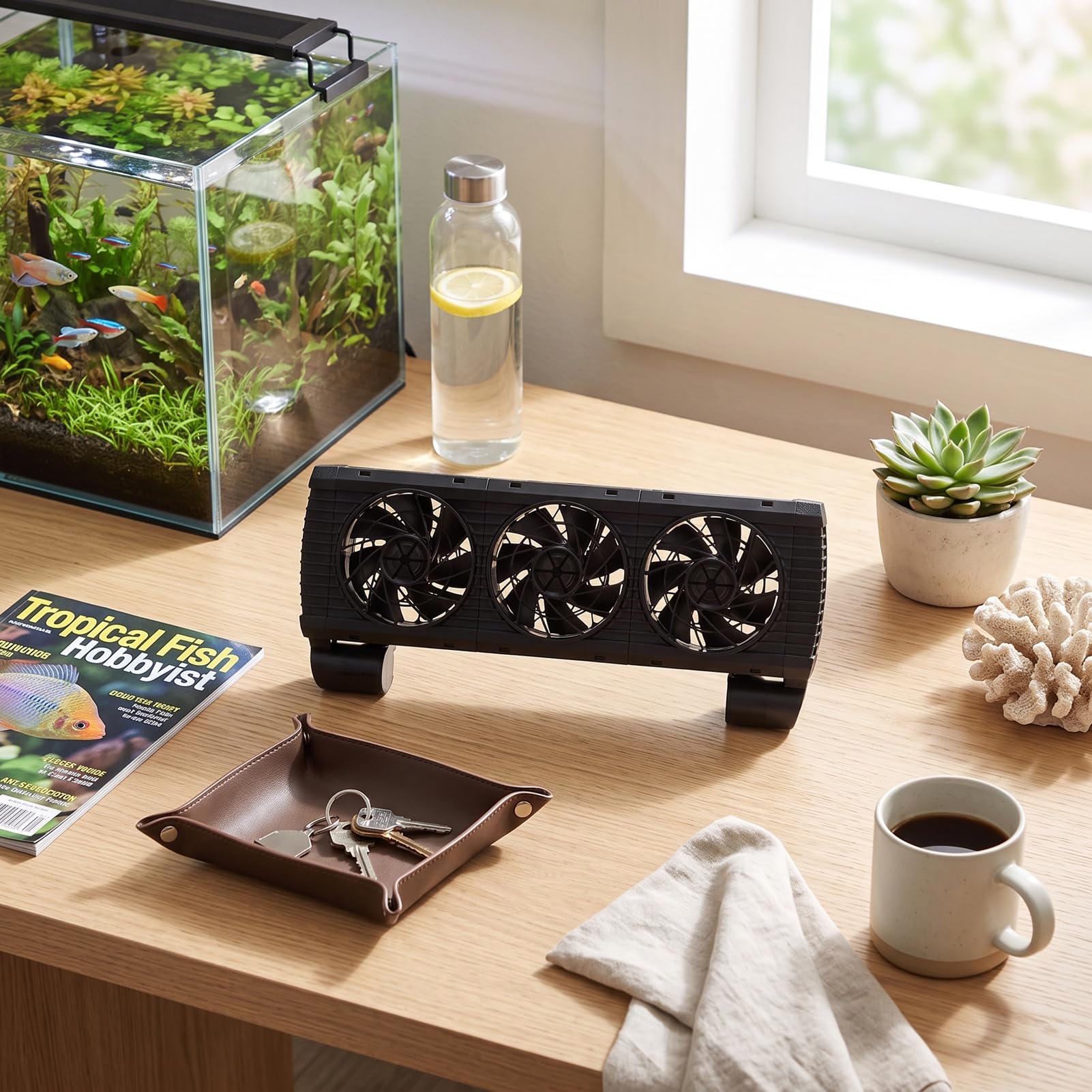 Luocute Aquarium-Kühlventilator, 3 Köpfe, 5 Geschwindigkeiten, mit Timer