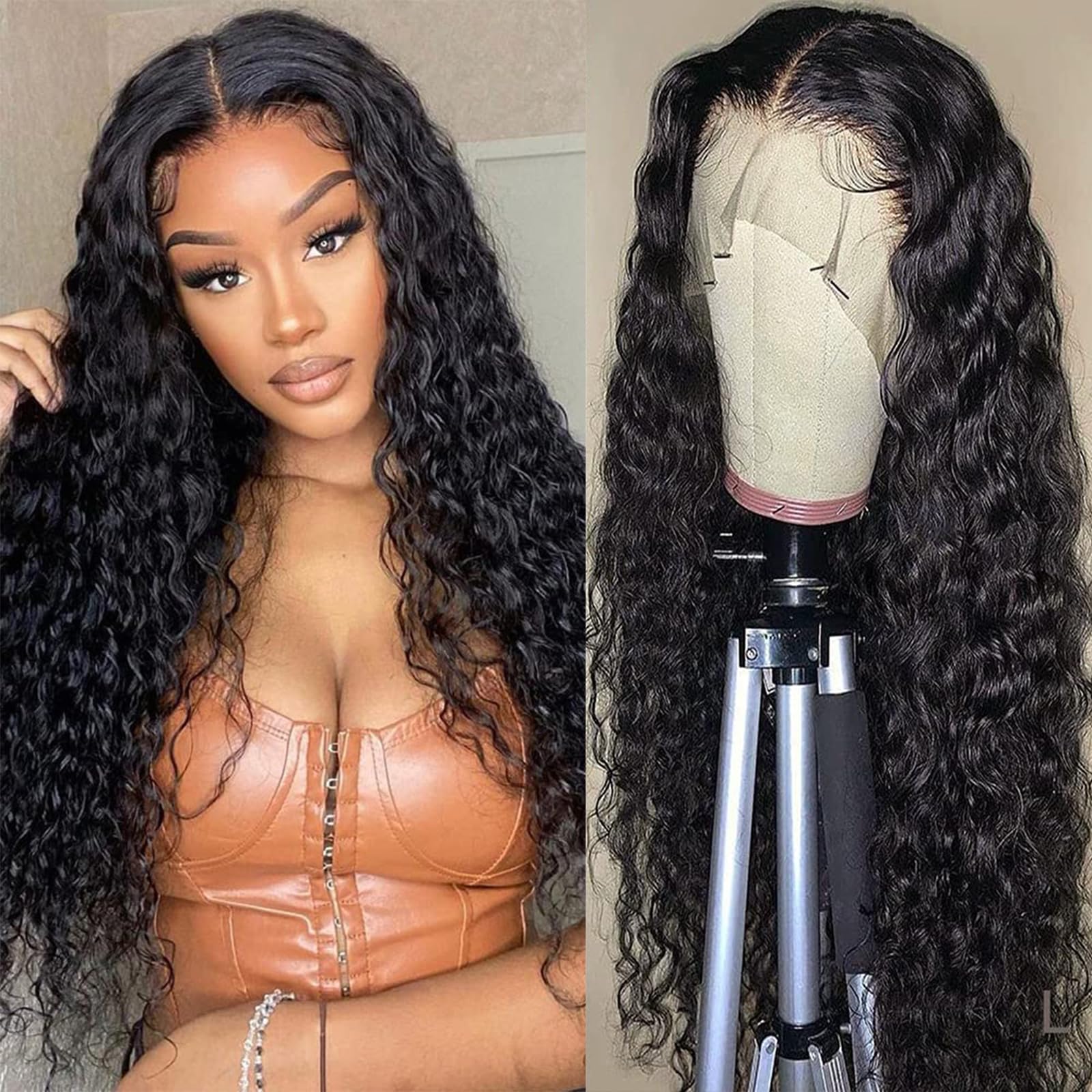 SENSAIRUITE Deep Wave Lace Front Wigs Human Hair 180% Density Curly Lace Front Wig Human Hair 13x4 HD Transparent Glueless Lace Frontal Wigs Pre