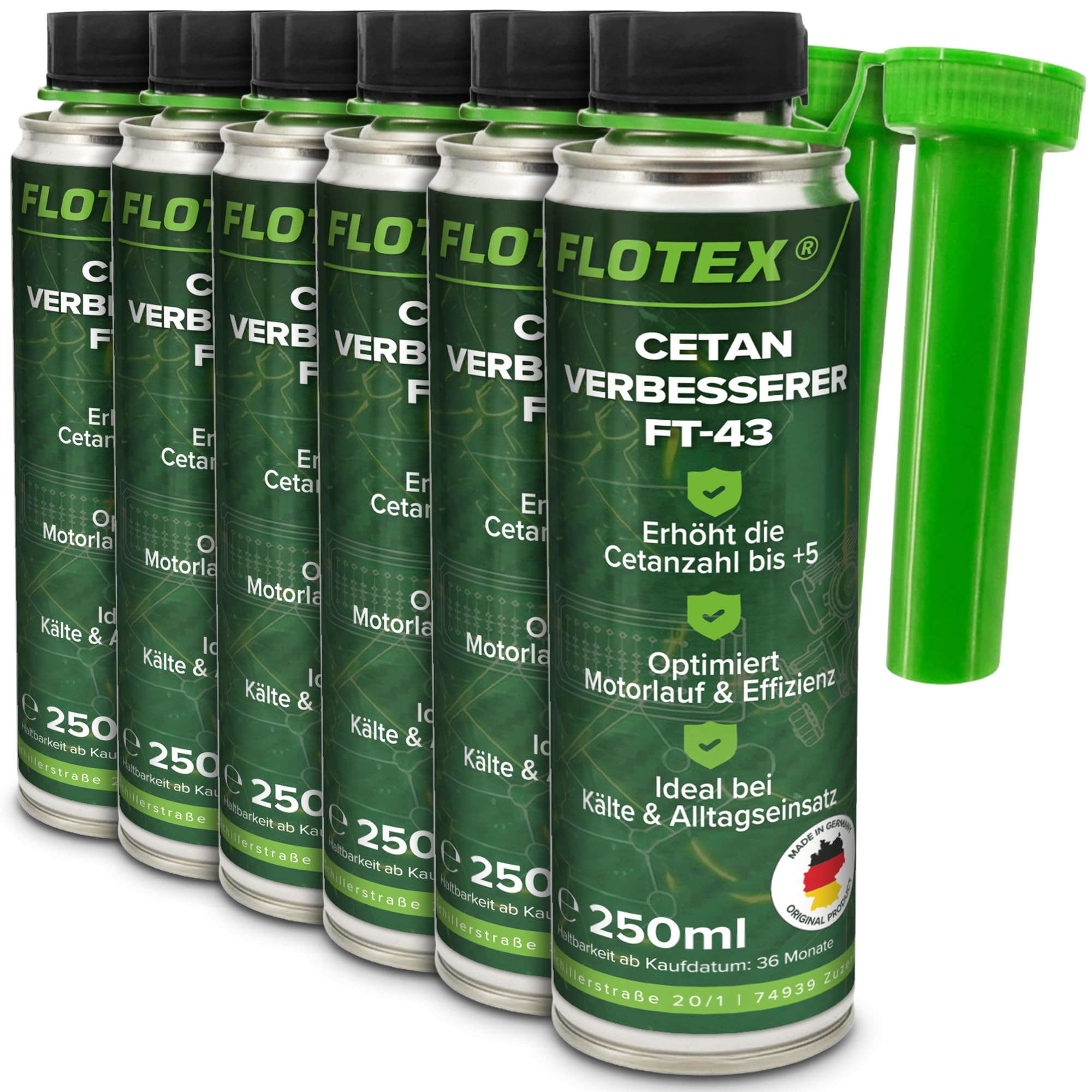 Cetan Verbesserer FT-43 6 x 250 ml | Diesel Cetan Booster & Dieseladditiv zur Erhöhung der Cetanzahl um bis zu 5 Punkte | Für ruhigeren Motorlauf, bessere Zündwilligkeit & Kaltstart