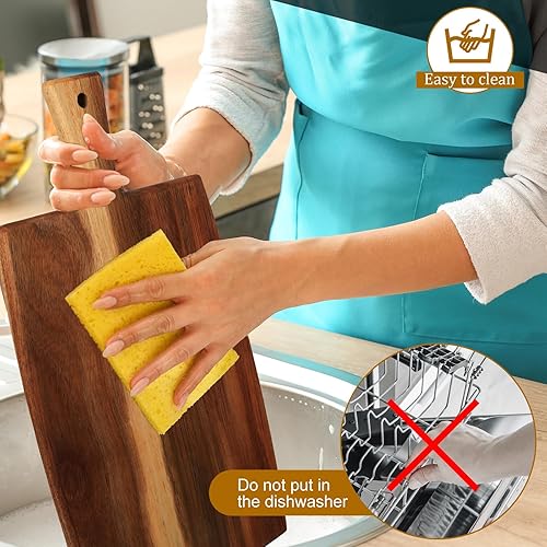 Miniatura 7 de Zhehao Juego de 3 tablas de cortar de madera de acacia con mango para charcutería, tabla de queso, carne, pan, cortar, verduras, frutas, cocina,